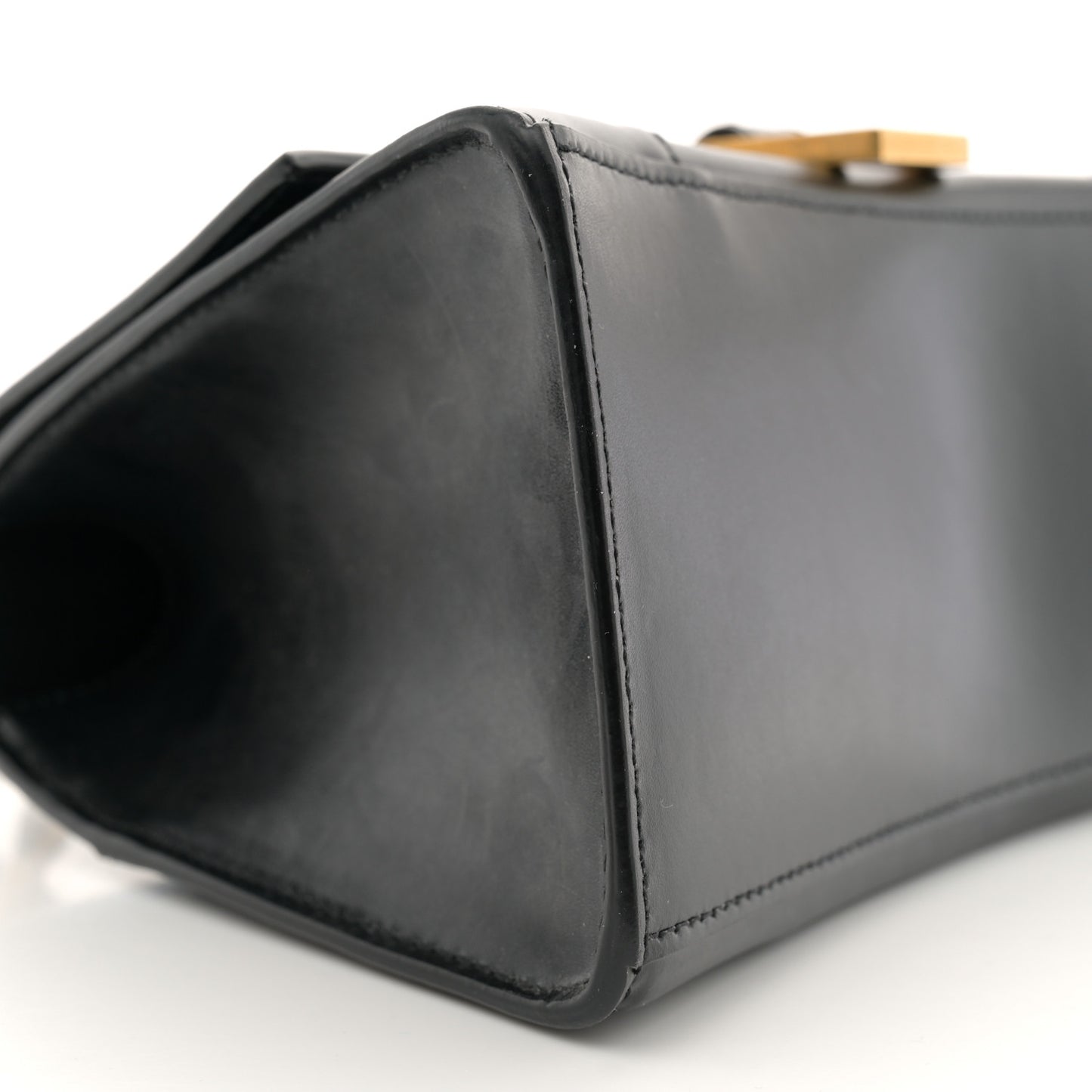 Shiny Box Calfskin Small Hourglass Top Handle Bag Black