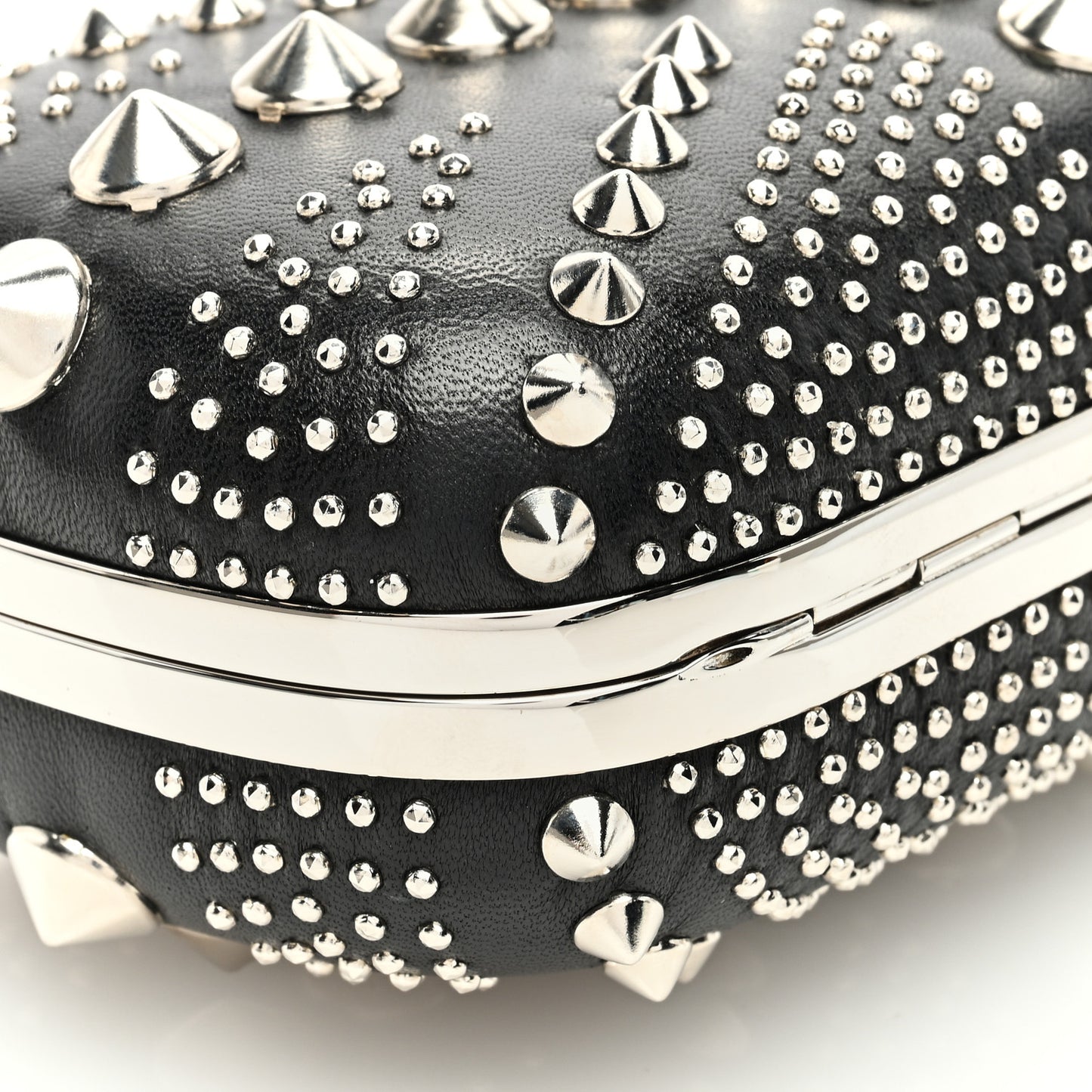 Calfskin Studded Britannia Skull Box Clutch Black