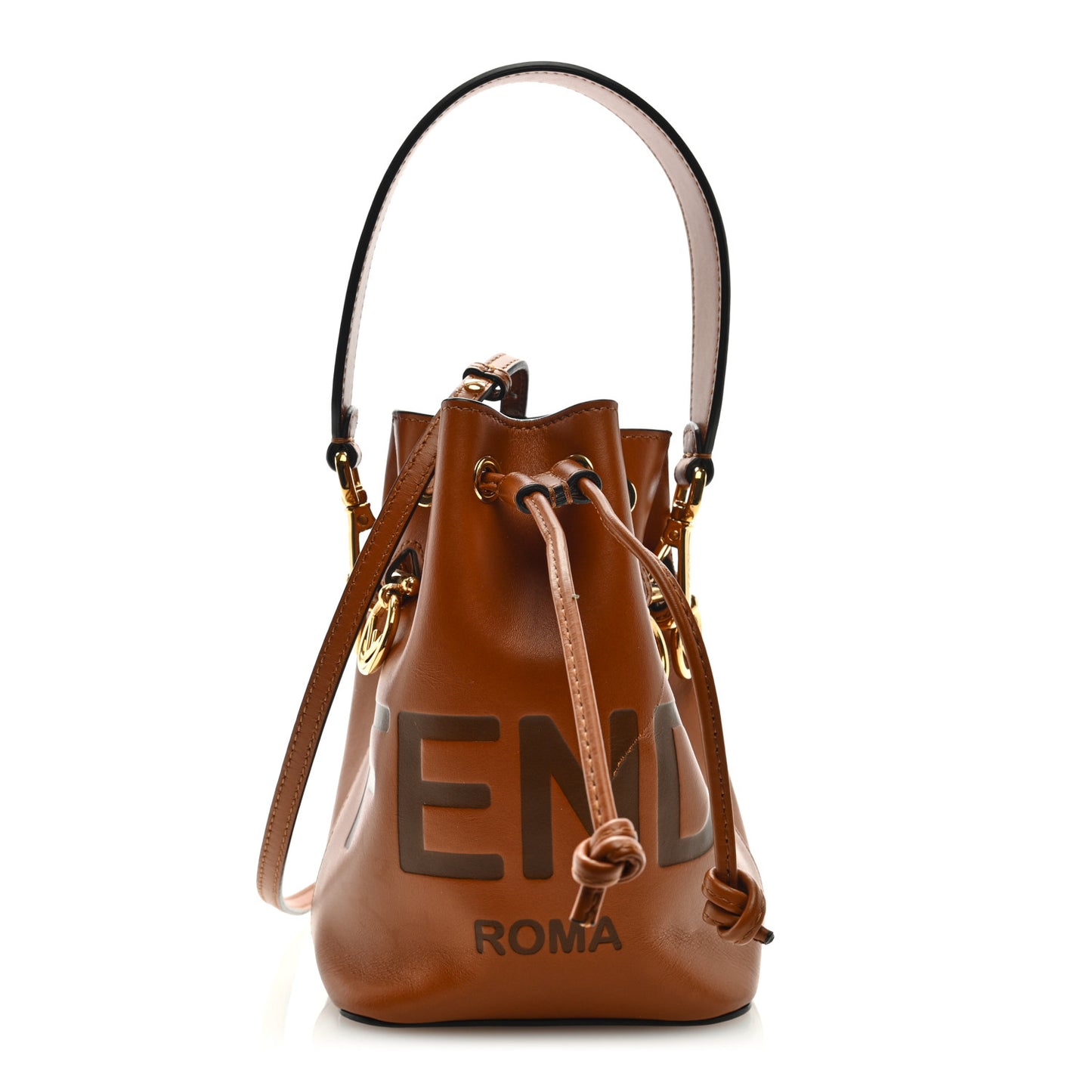 Vitello King F is Fendi Logo Embossed Mini Mon Tresor Bucket Bag Cuoio