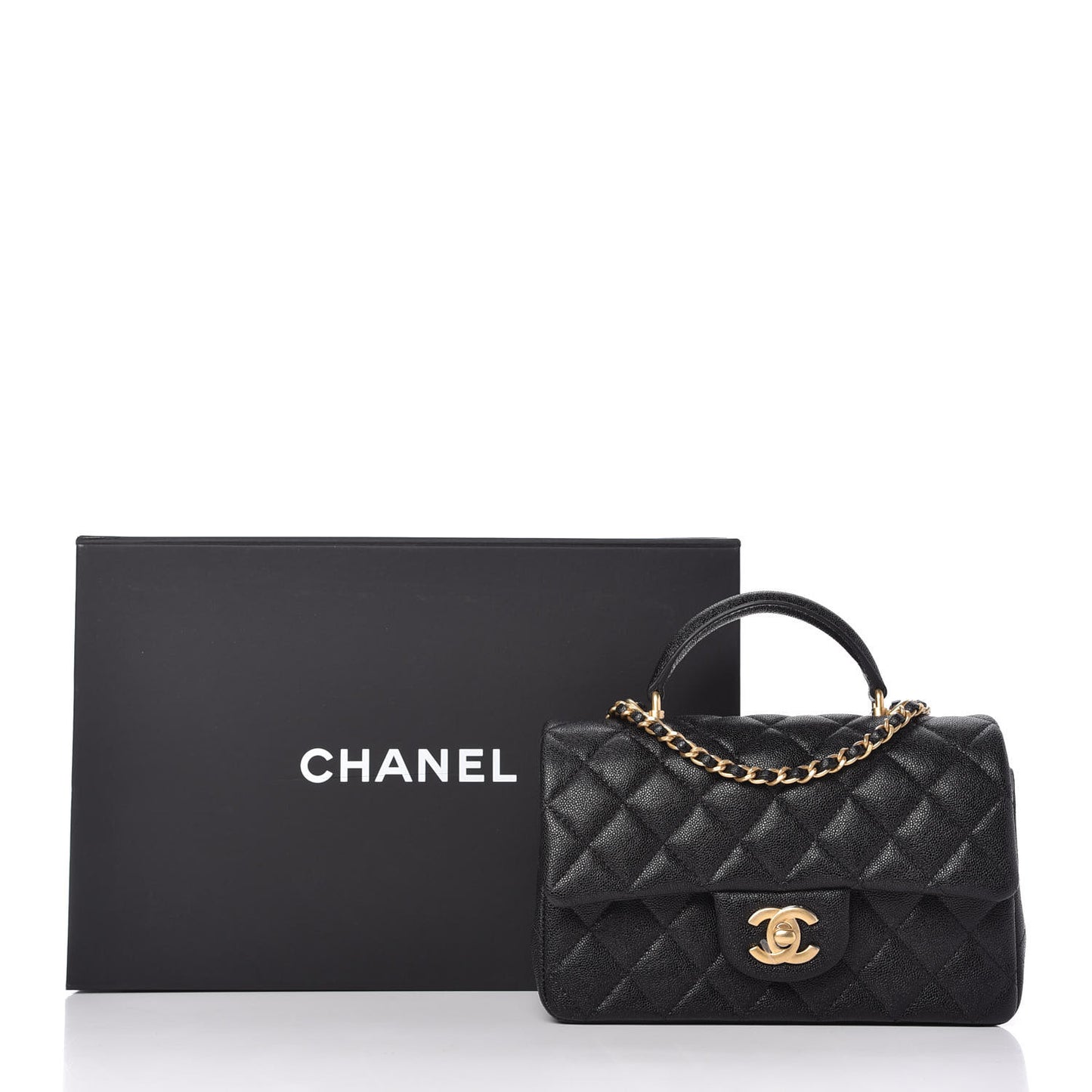 Caviar Quilted Mini Top Handle Rectangular Flap Black
