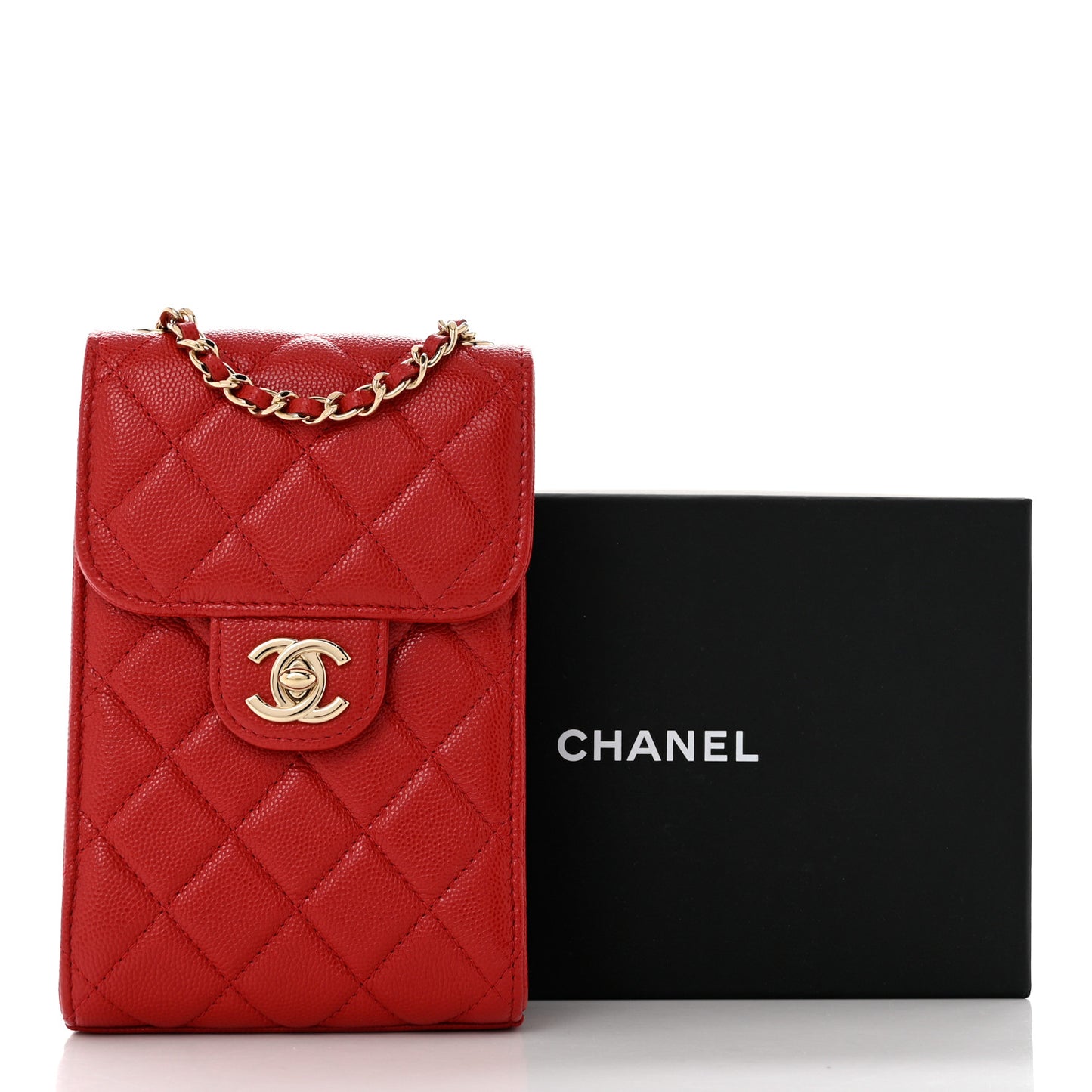 Caviar Quilted Classic Phone Holder Red