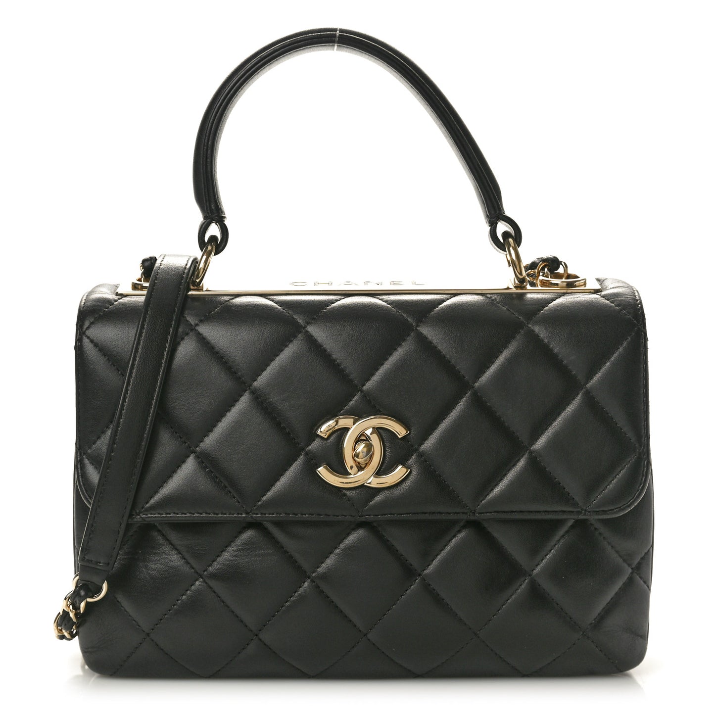 Lambskin Quilted Small Trendy CC Dual Handle Flap Bag Black