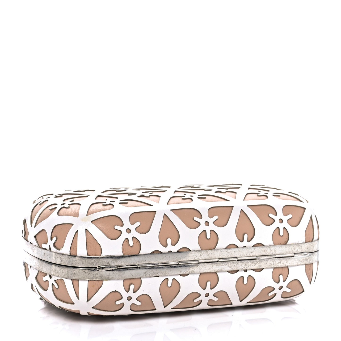 Nappa Laser-Cut Skull Box Chain Clutch Nude White