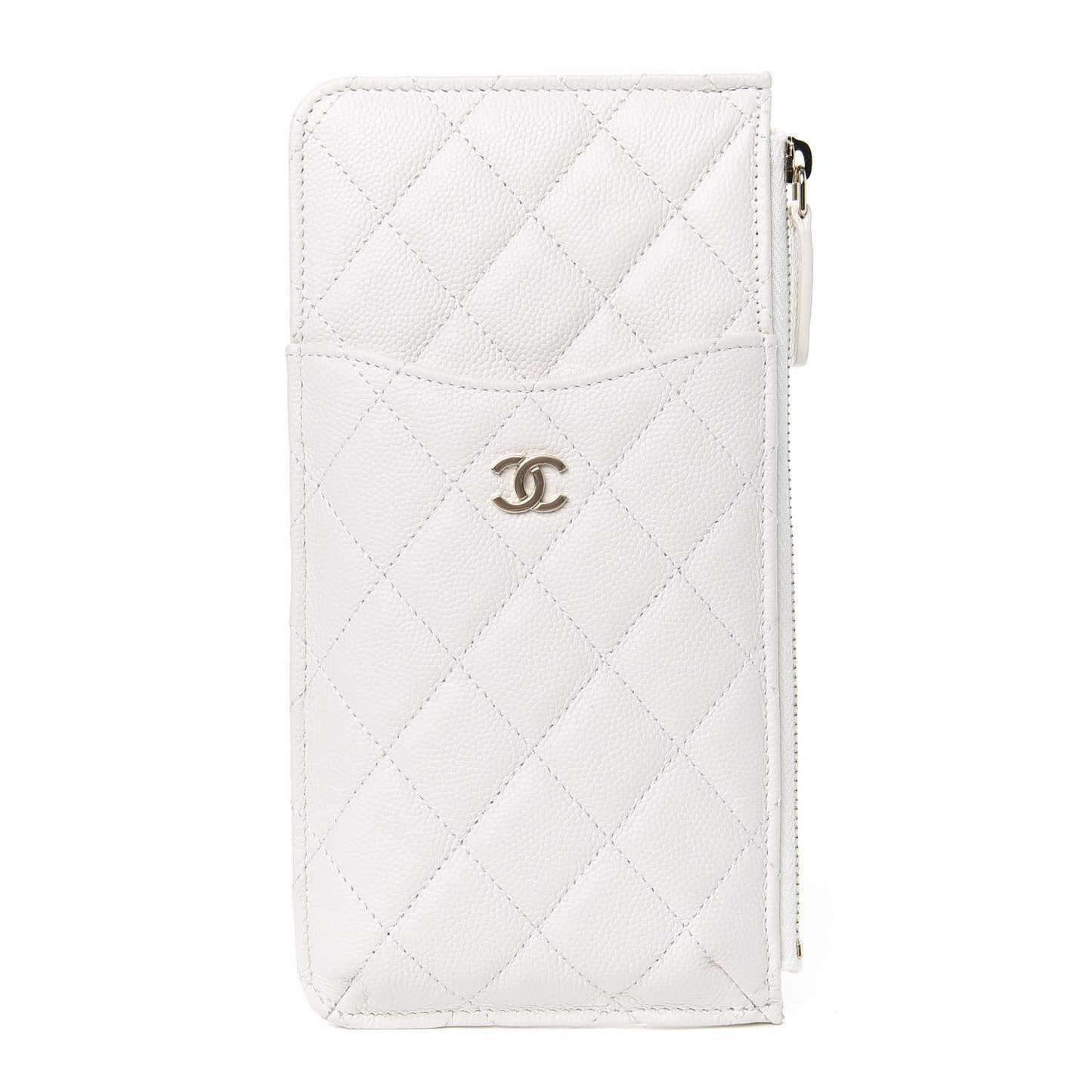 Caviar Quilted Classic Flat Wallet Pouch White