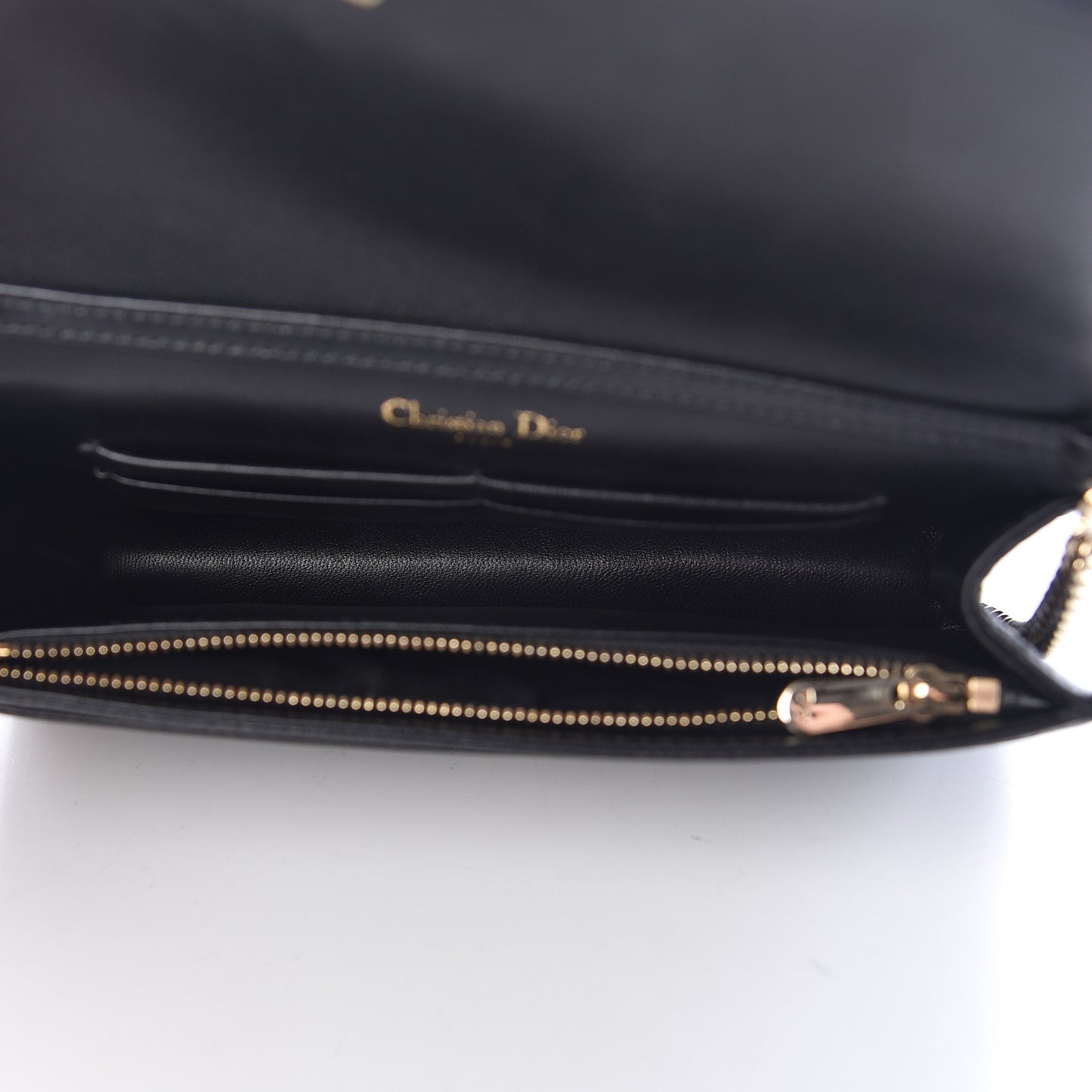 Grained Calfskin Diorama Wallet on Chain Pouch Black