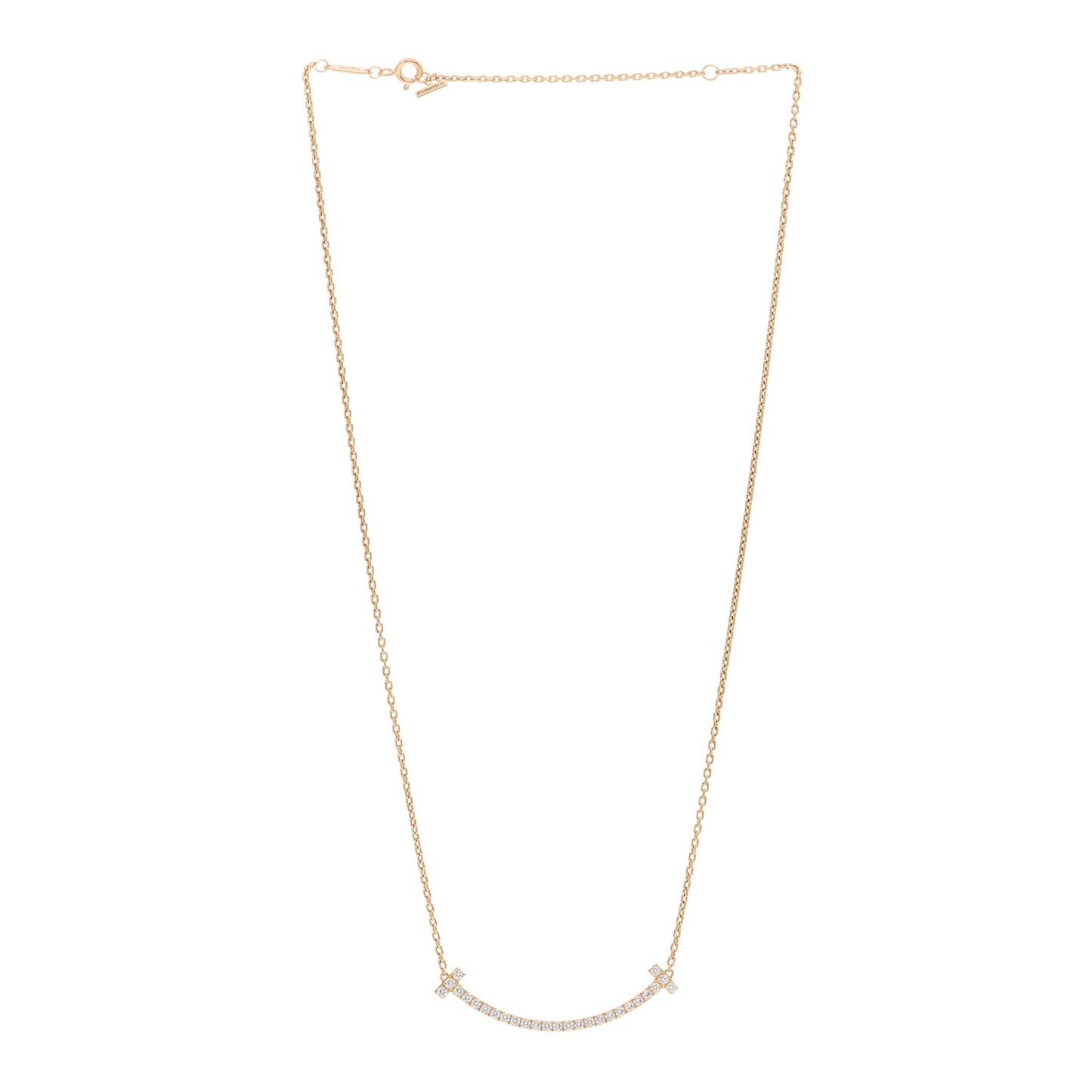 18K Yellow Gold Diamond Medium T Smile Pendant Necklace