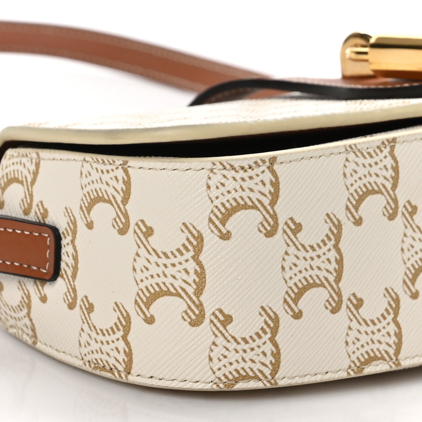 Triomphe Canvas Calfskin Tabou Clutch on Strap White Tan