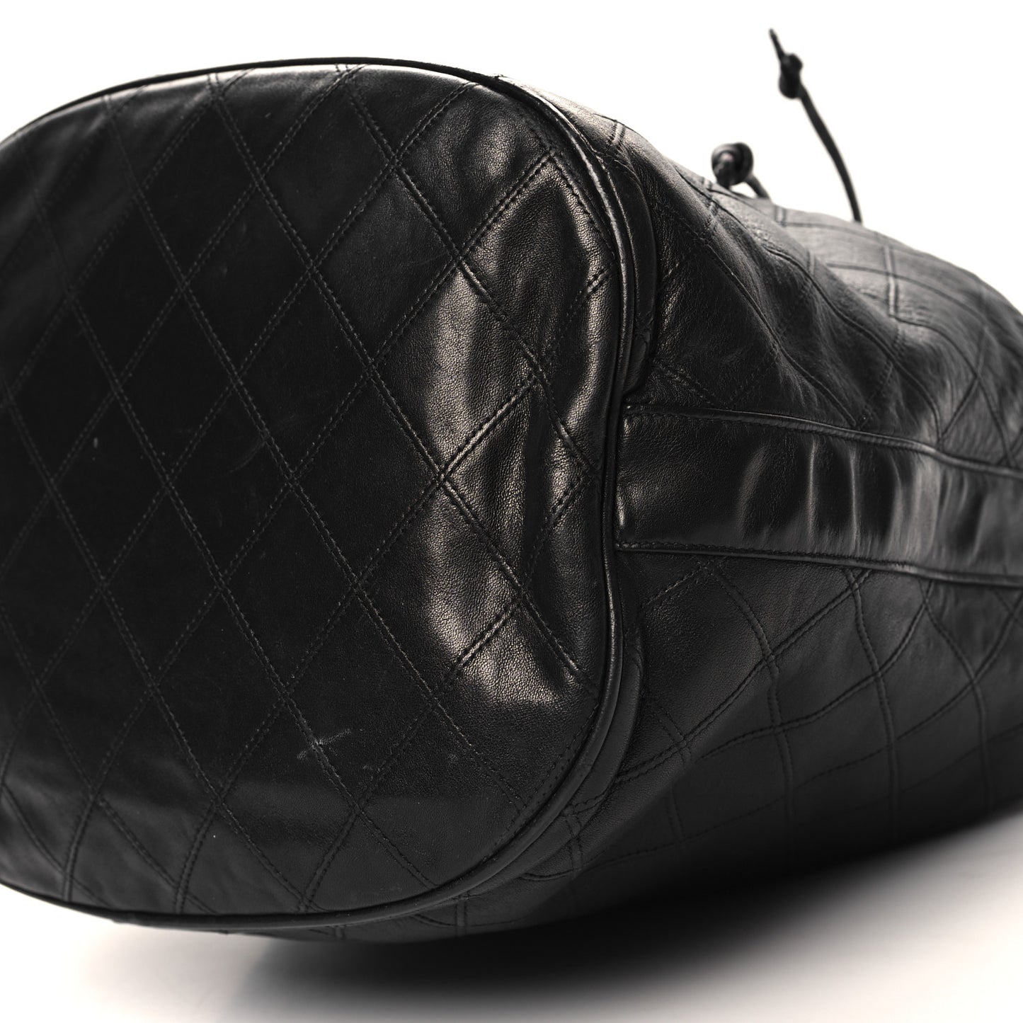 Lambskin Diamond Stitched CC Drawstring Shoulder Bag Black