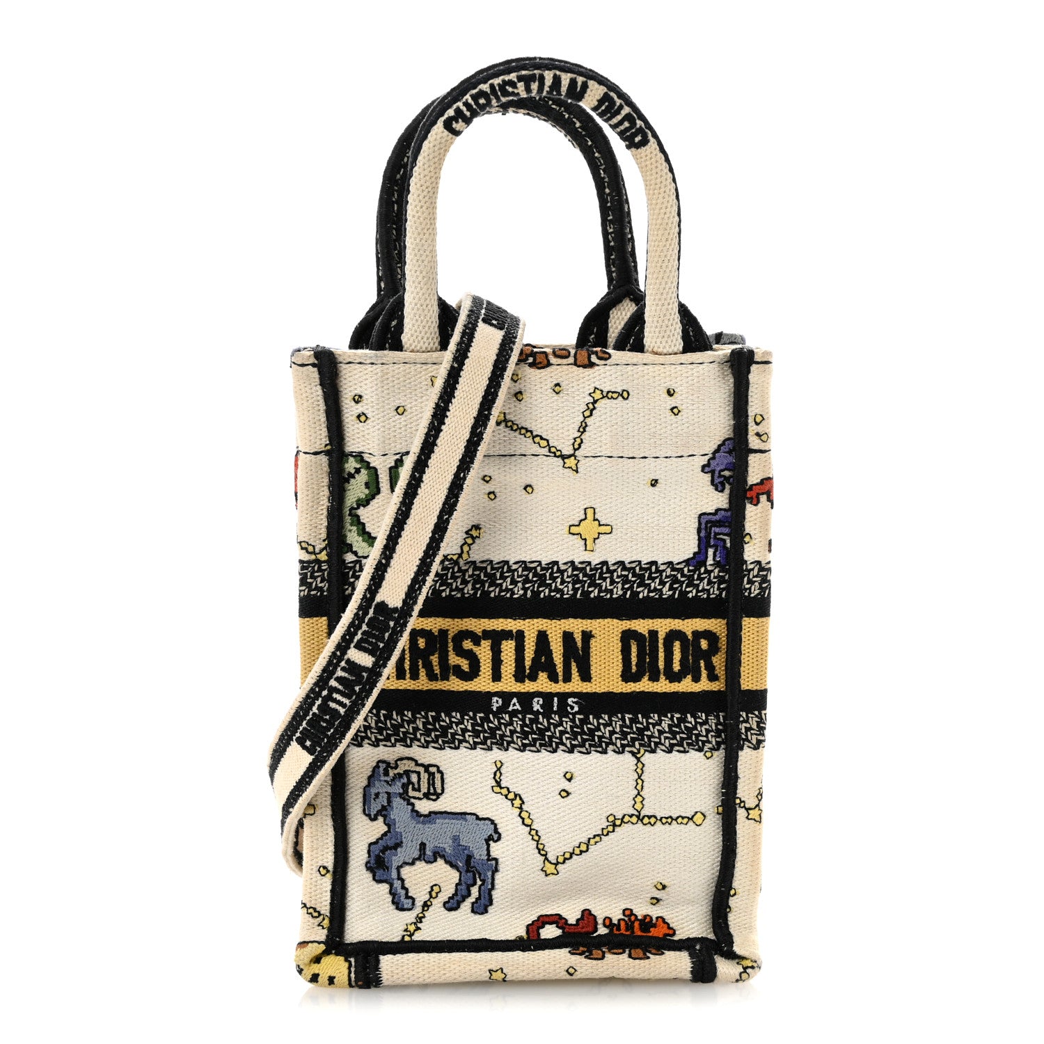 Christian Dior Canvas Embroidered Pixel Zodiac Mini Book Tote