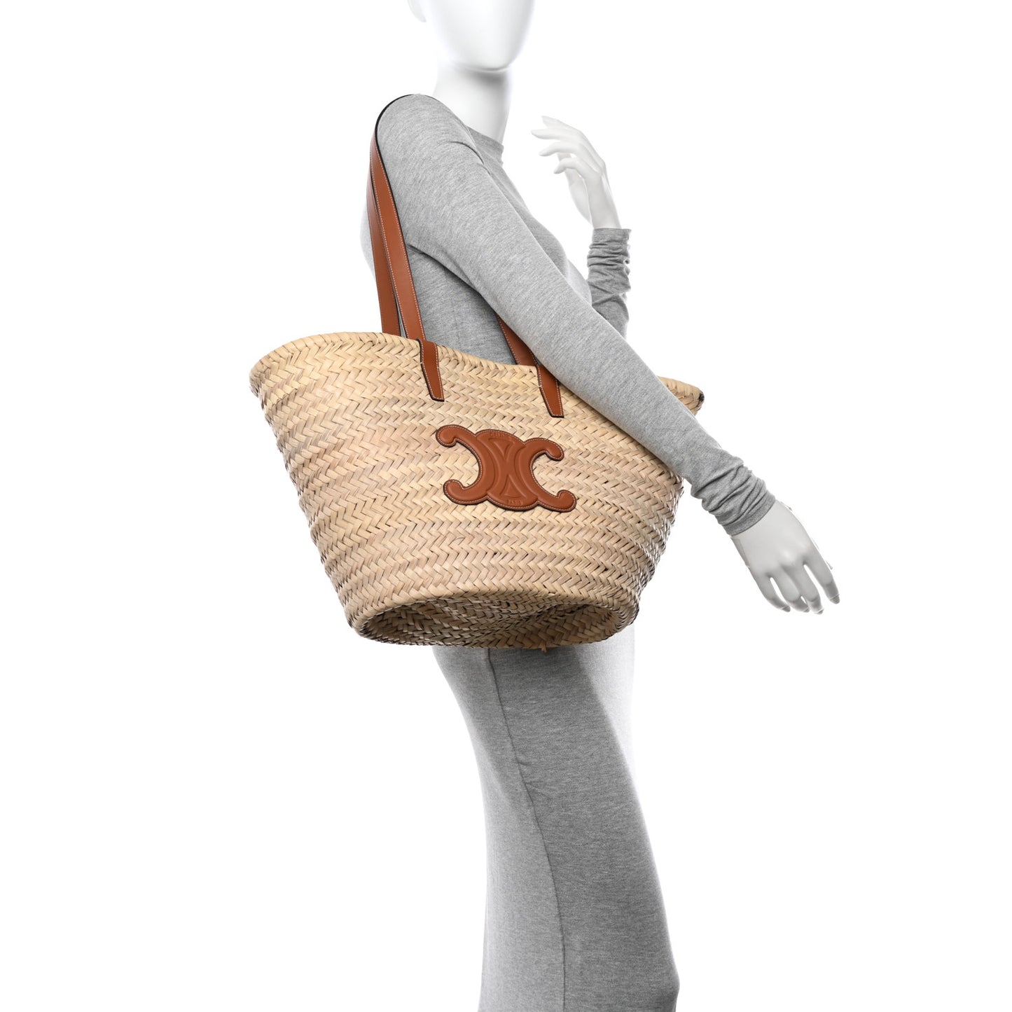 Raffia Calfskin Triomphe Medium Panier Tan