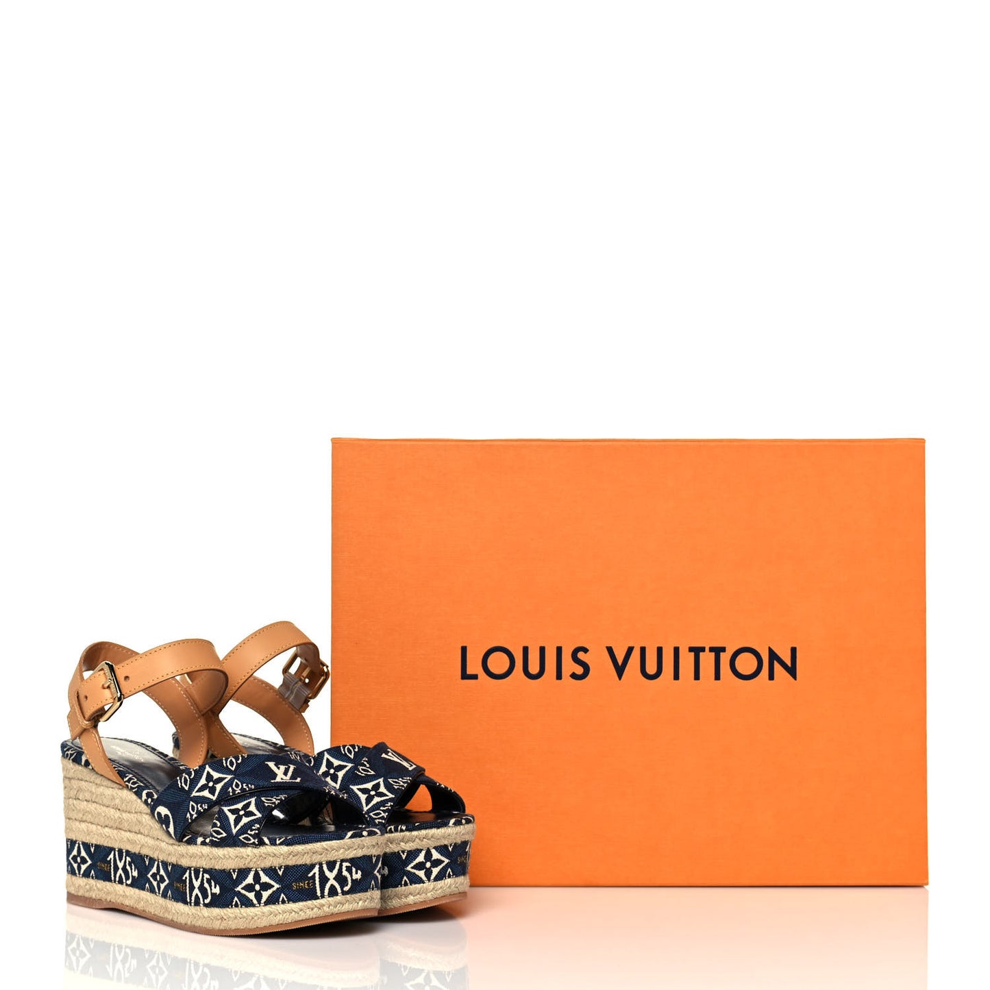 Jacquard Calfskin Since 1854 Boundary Wedge Sandals 35.5 Blue