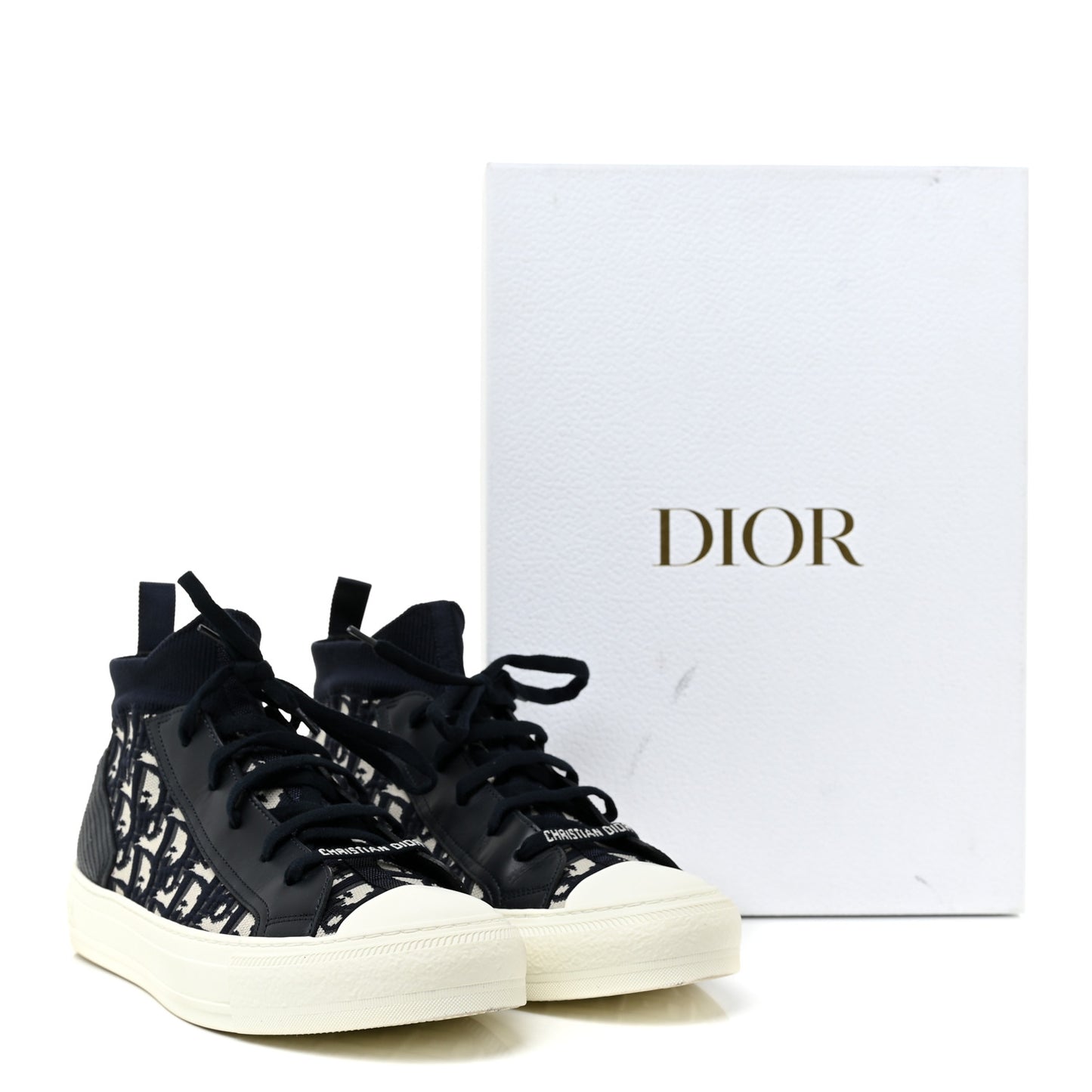 Technical Knit Calfskin Oblique Womens Walk'n Dior Mid Top Sneakers 40 Deep Blue