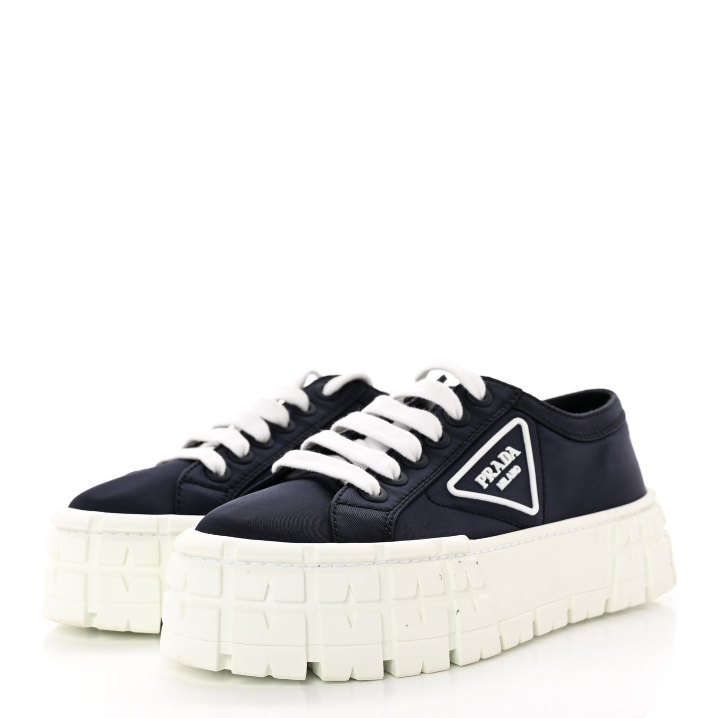 Re-Nylon Gabardine Triangle Logo Double Wheel 50mm Sneakers 37.5 Bleu