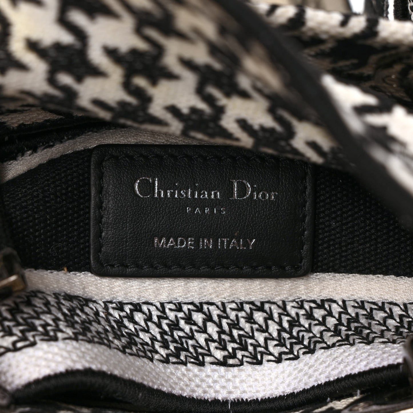 Canvas Houndstooth Embroidered Mini Lady D-Lite Black White