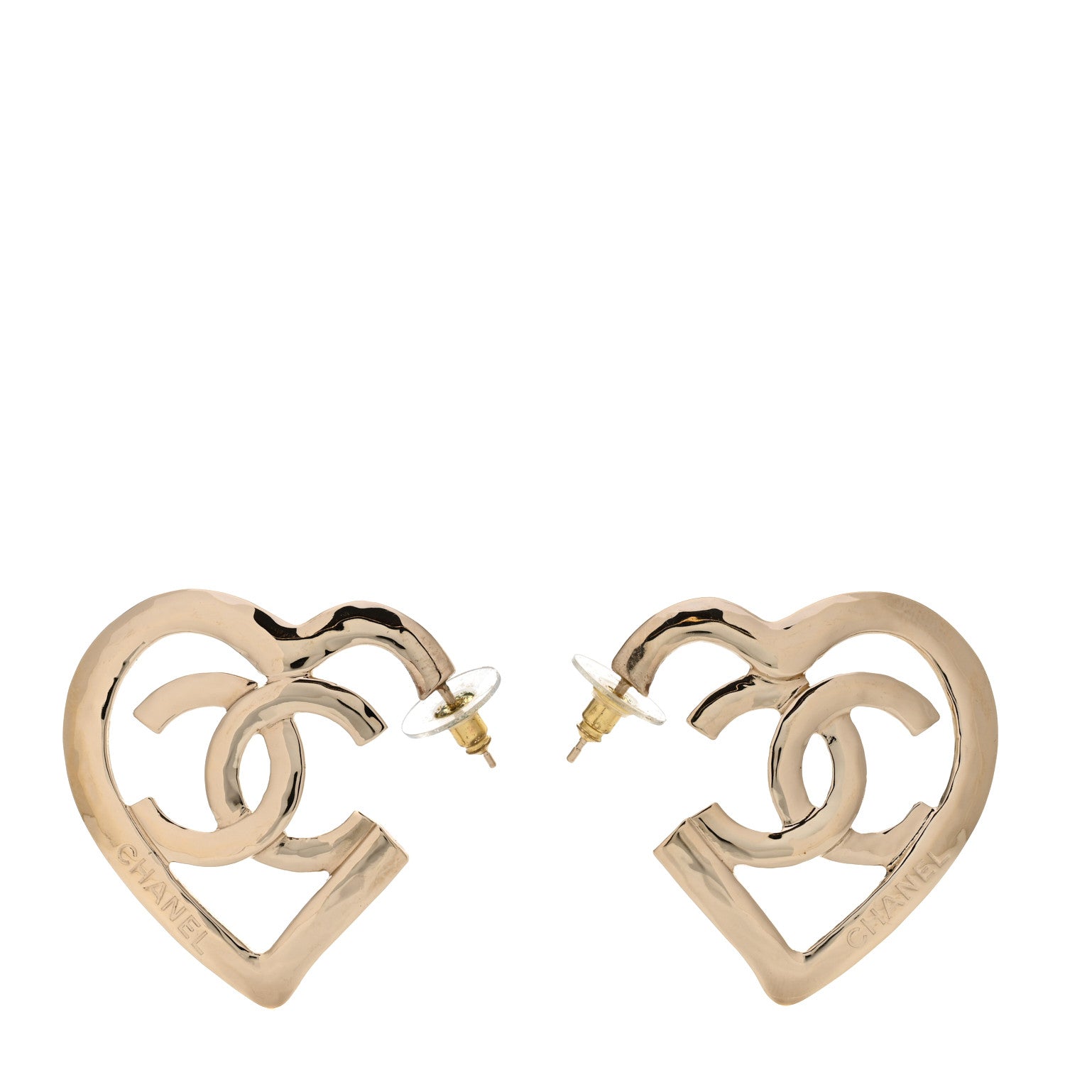 Chanel Metal CC Heart Coco In Love Hoop Earrings Gold 1310659 ...