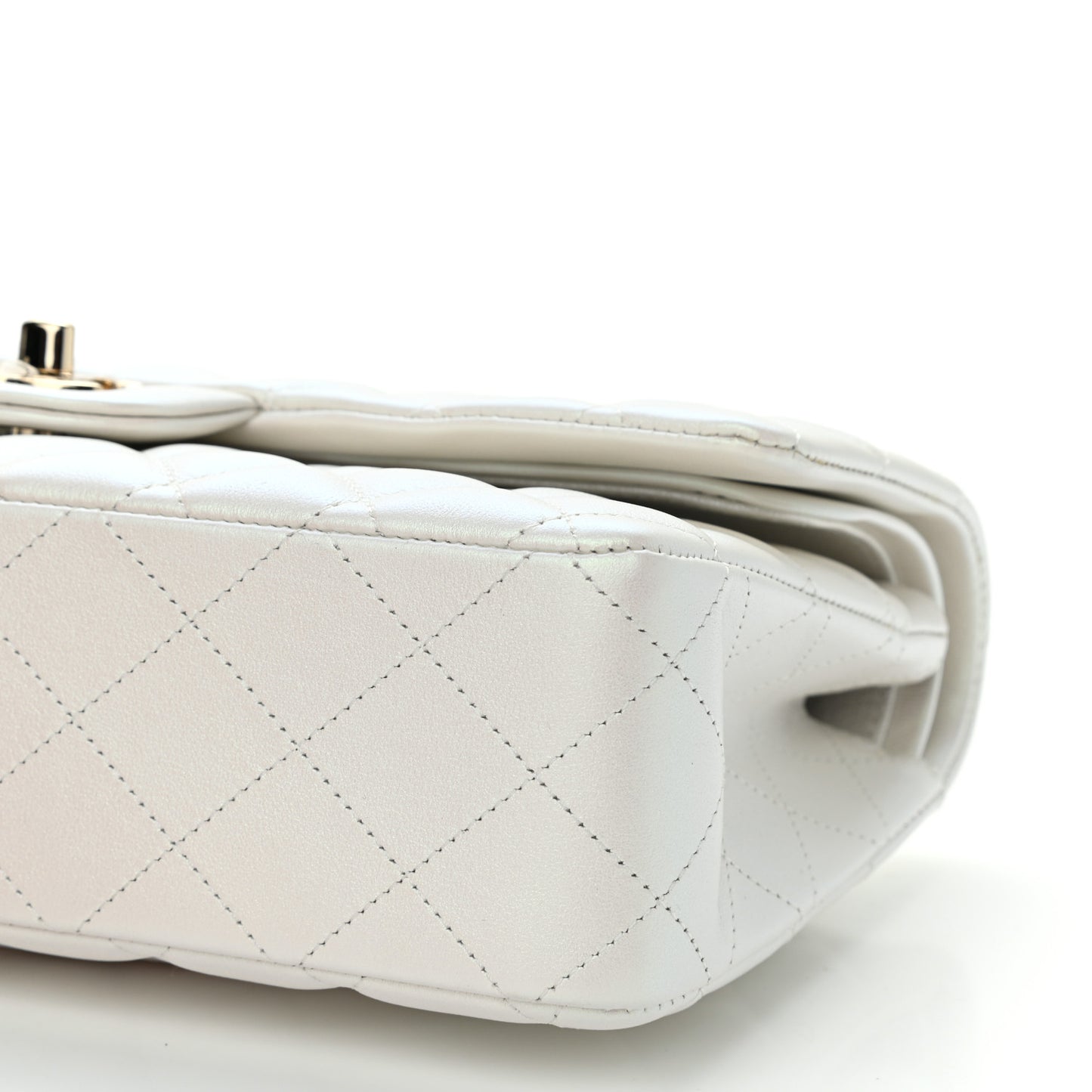 Iridescent Calfskin Quilted Medium Double Flap White