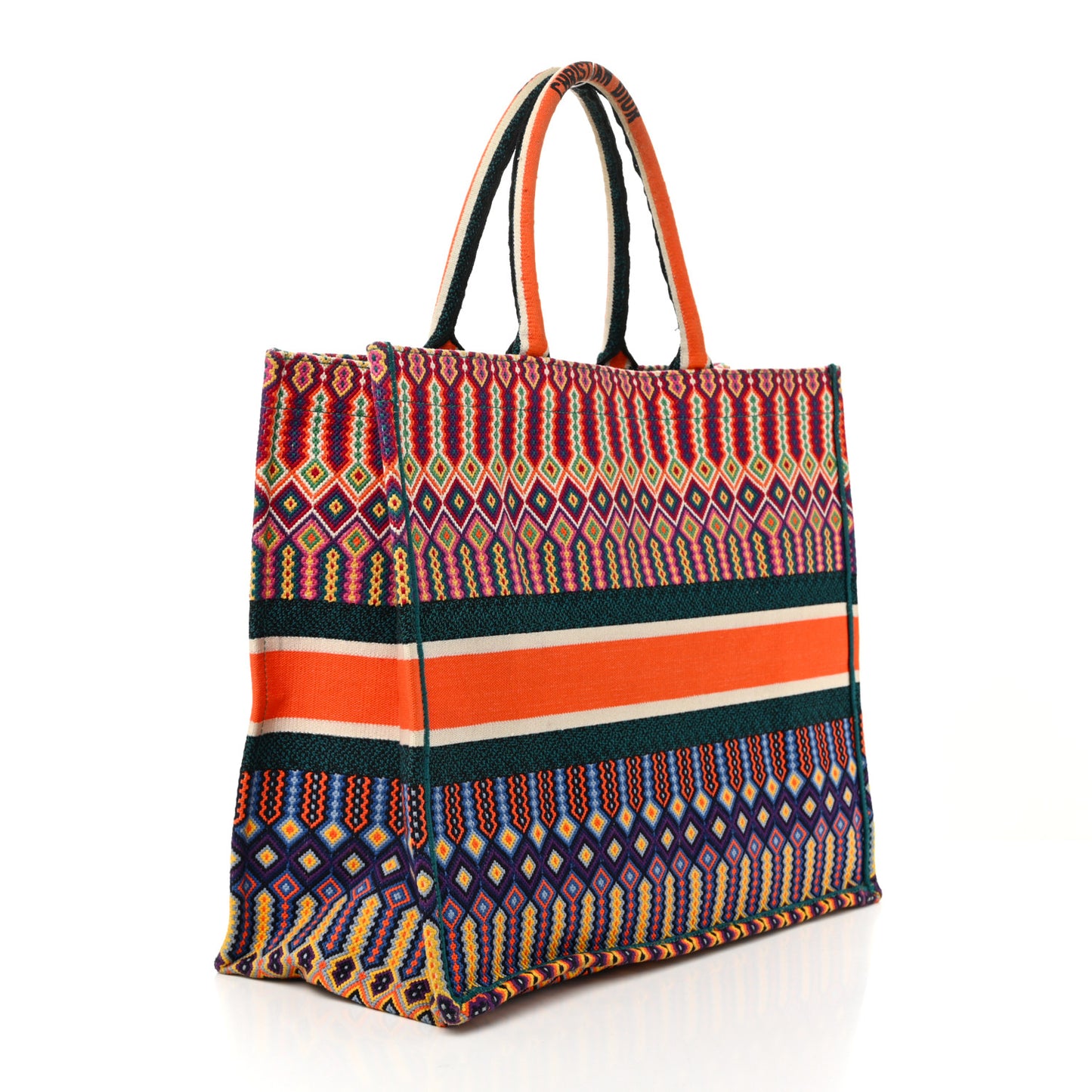 Canvas Embroidered Large Book Tote Orange Multicolor