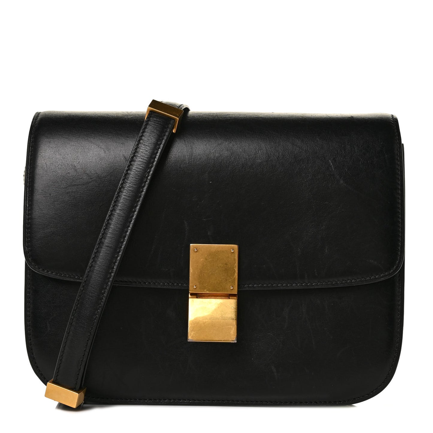 Box Calfskin Medium Classic Box Flap Bag Black