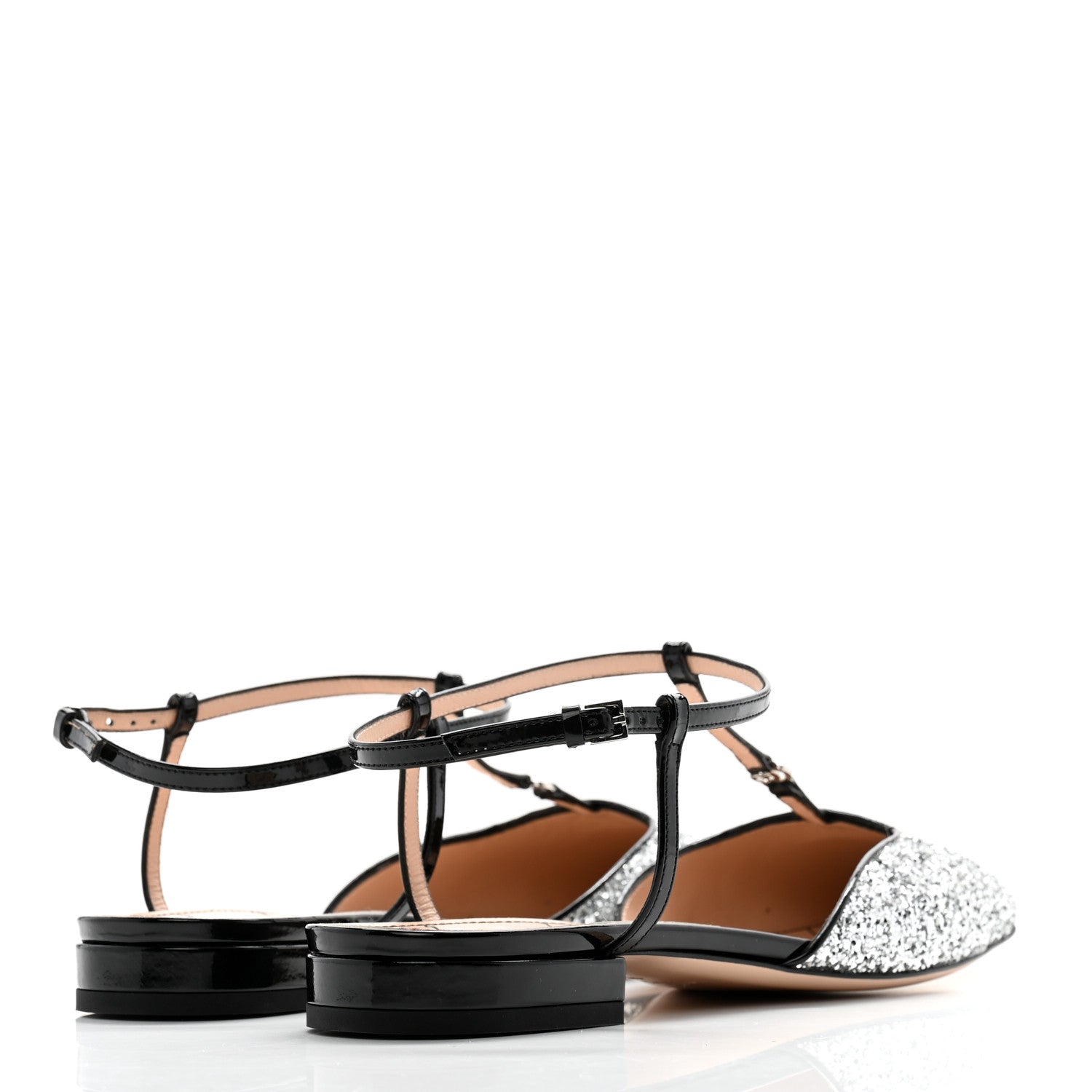 Gucci Vernice Glitter Double G Ballet Flat 40 Black Silver 4 of 10