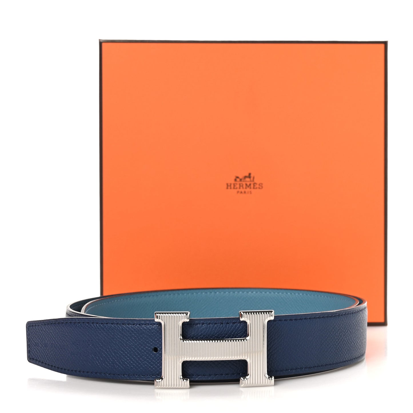 Epsom 32mm Strie H Belt 90 New Bleu Jean Bleu Navy