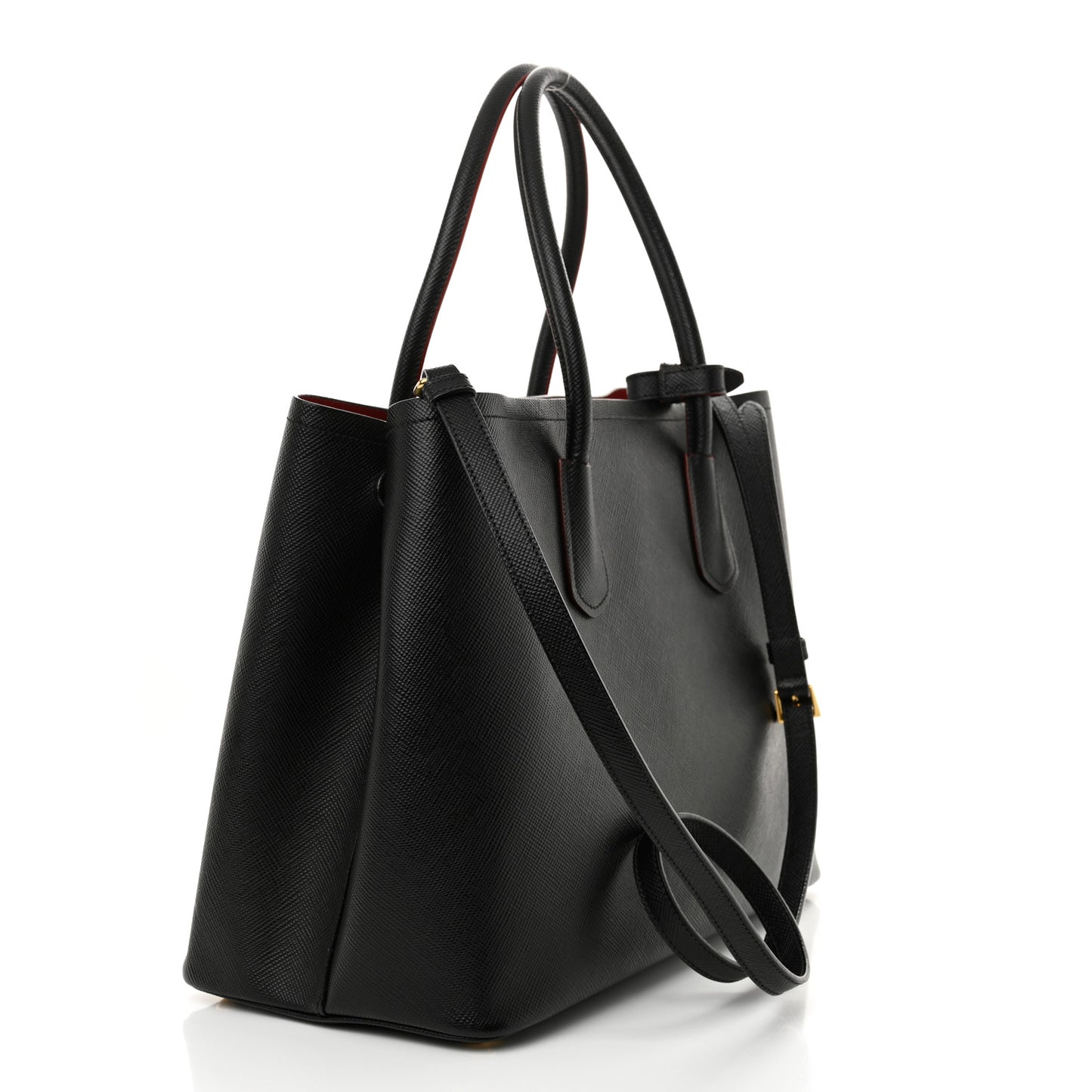 Saffiano Cuir Medium Double Bag Black Fuoco
