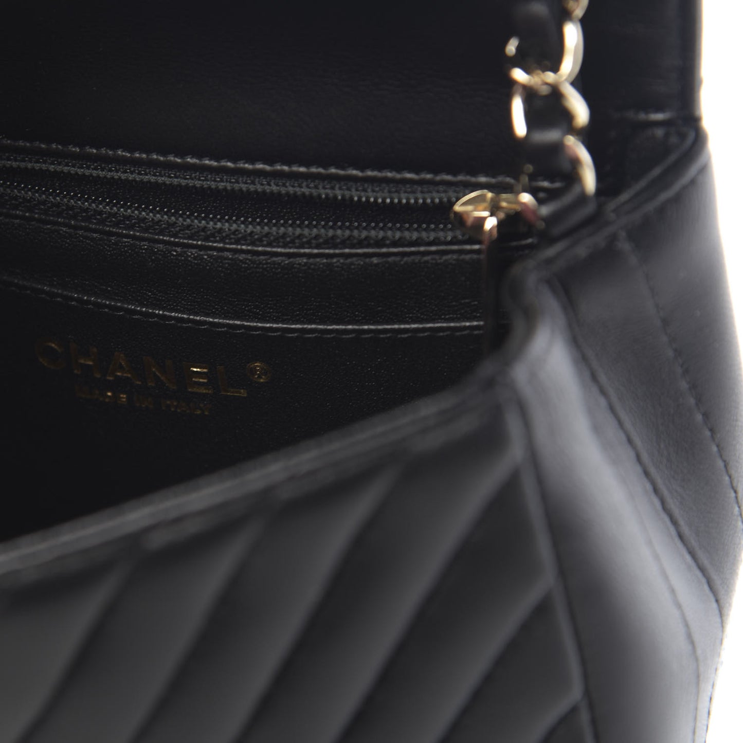 Lambskin Chevron Quilted Mini Square Flap Black