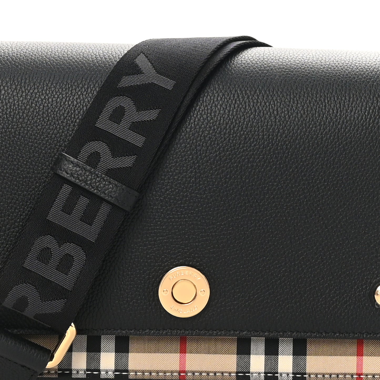 Grainy Calfskin Vintage Check Note Crossbody Bag Black