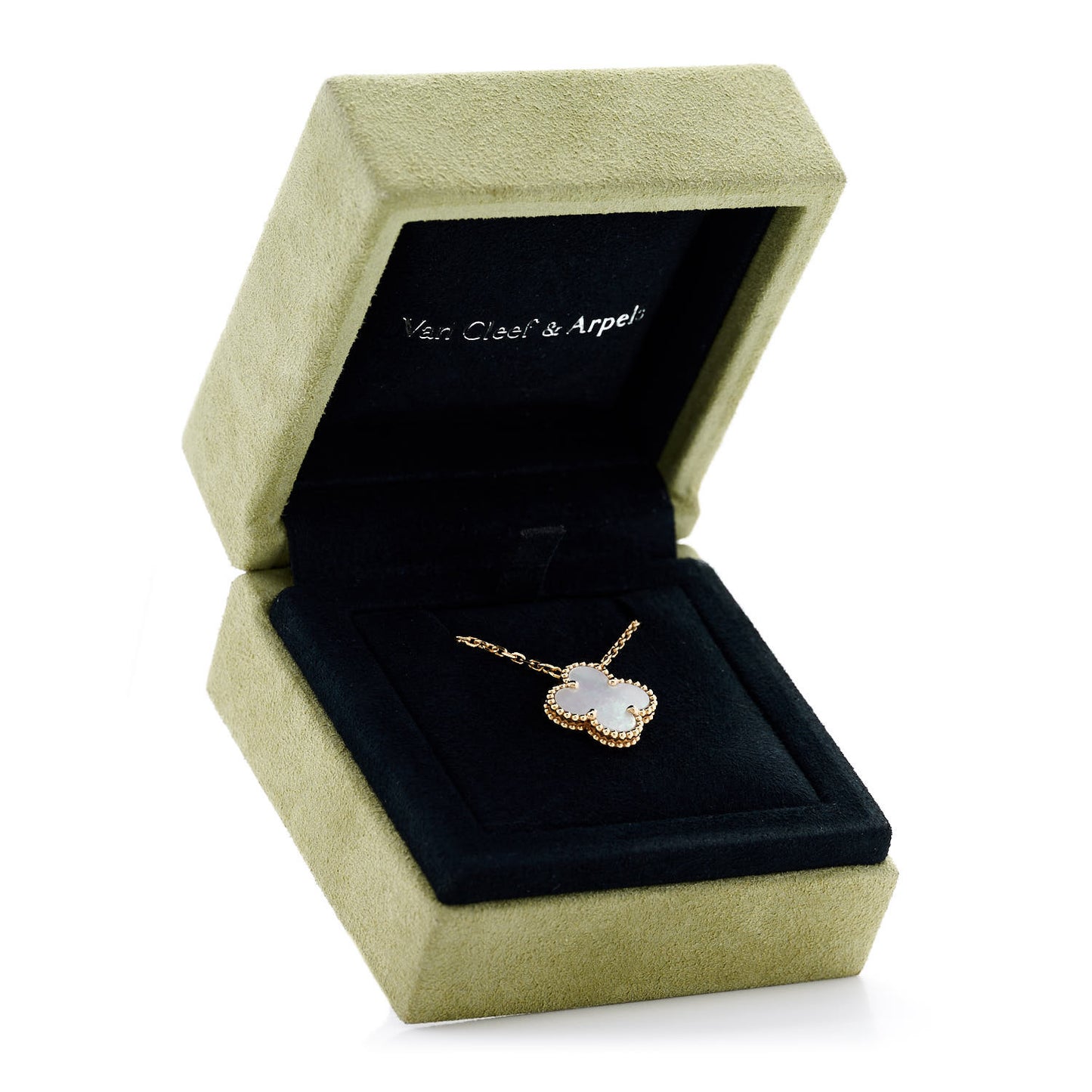 18K Yellow Gold Mother of Pearl Vintage Alhambra Pendant Necklace