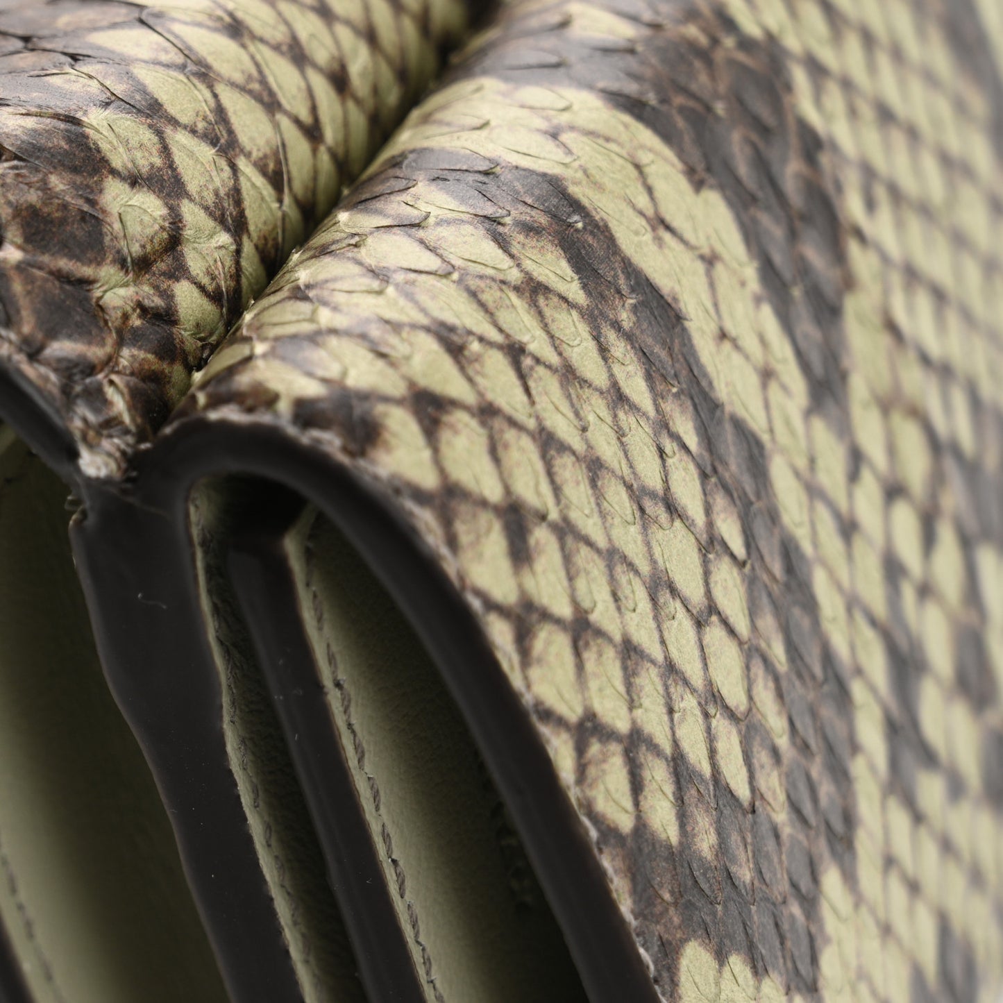 Elaphe Vitello Grace Python Print Micro Trifold Wallet Green Tea