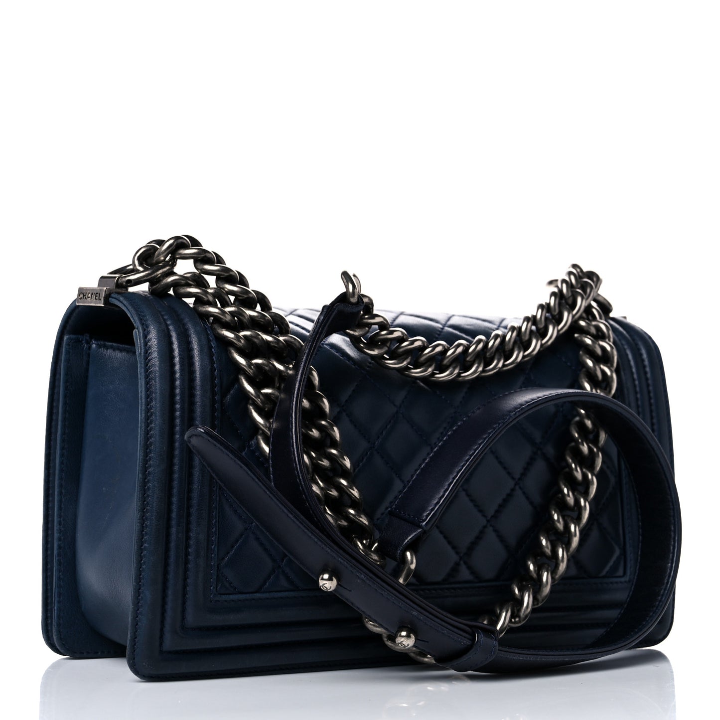 Lambskin Quilted Medium Boy Flap Dark Navy
