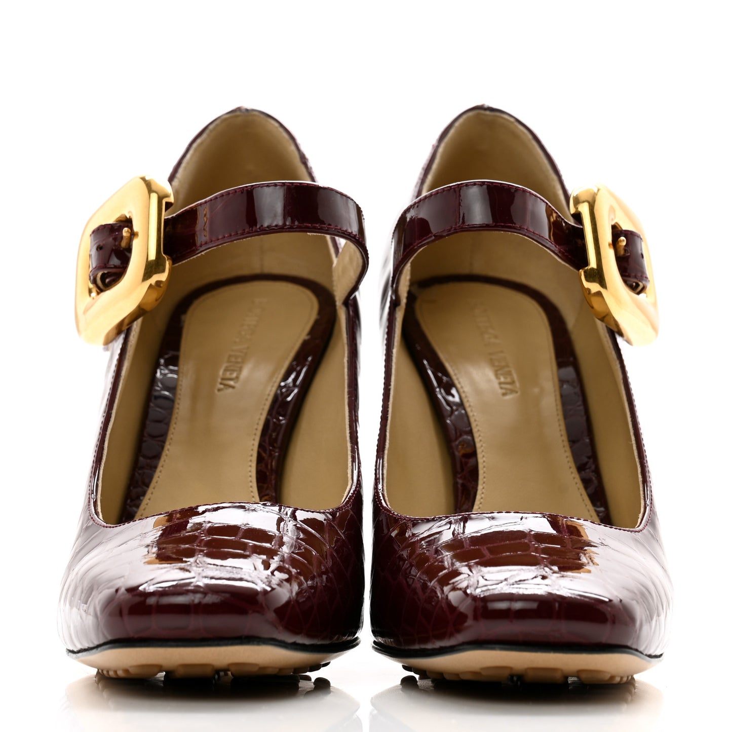 Glossy Calfskin Crocodile Embossed Mostra Mary Jane 90 MM Pumps 40 Merlot