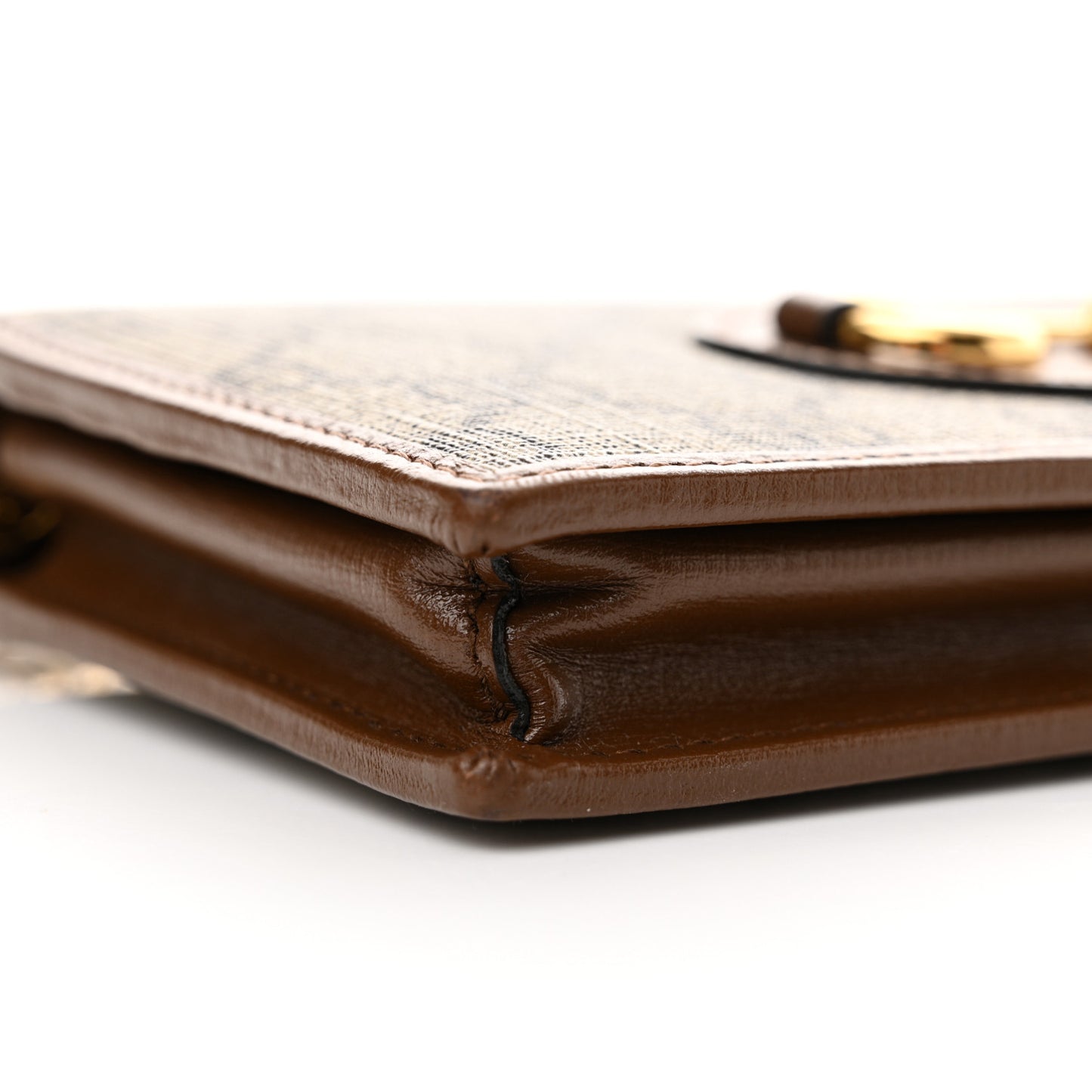 GG Supreme Monogram Azalea Calfskin Horsebit 1955 Wallet On Chain Beige Ebony Brown Sugar