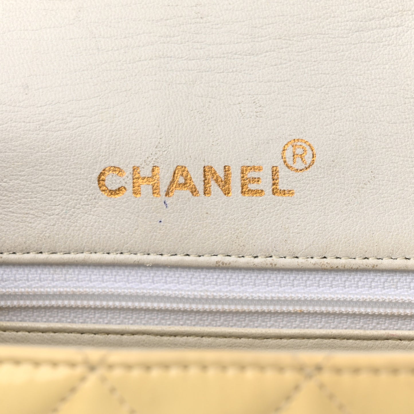 Patent Quilted Top Handle Single Flap Light Beige