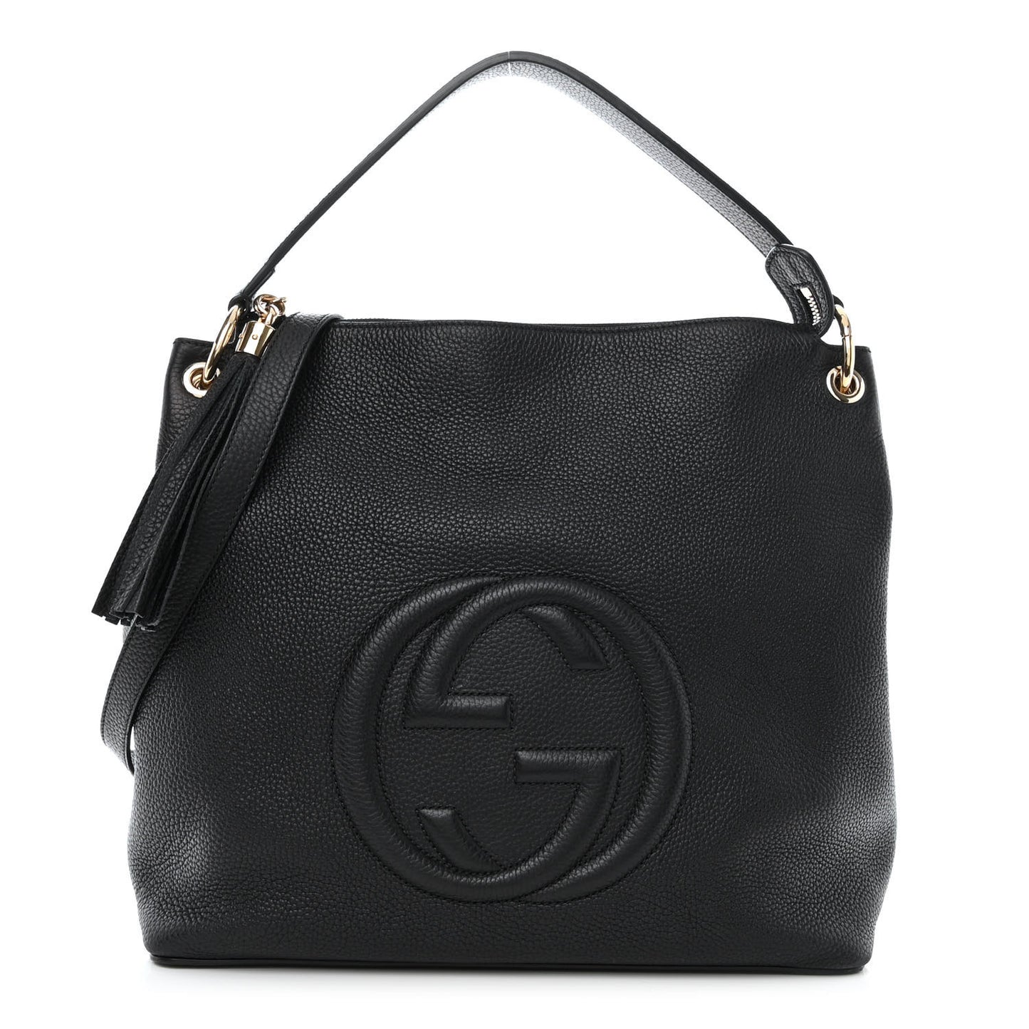 Pebbled Calfskin Large Soho Hobo Black