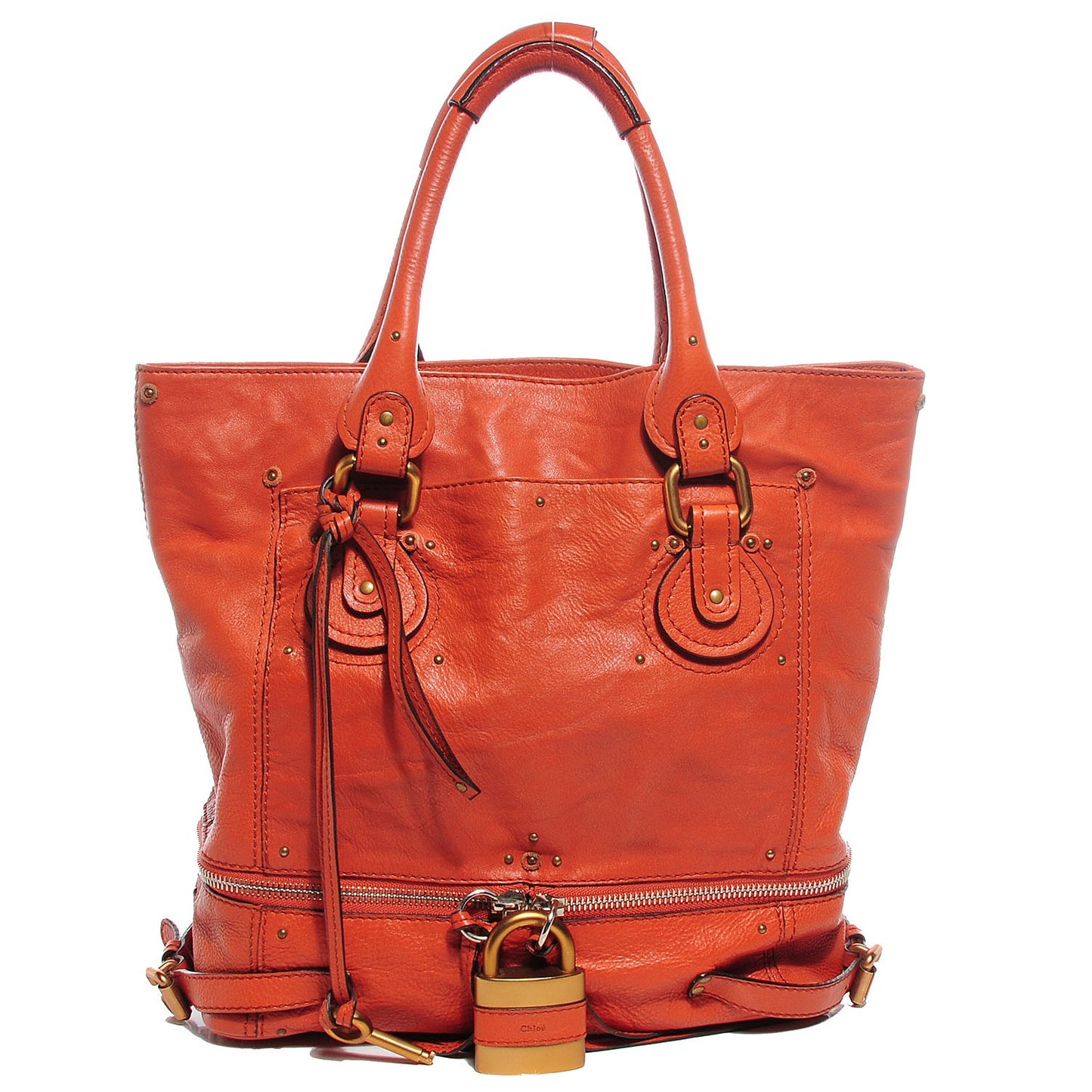 Leather Paddington Tote Orange