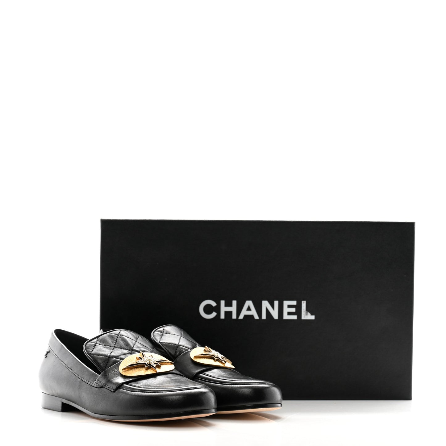 Lambskin Quilted Pearl Embellished Mocassin Loafers 35 Black
