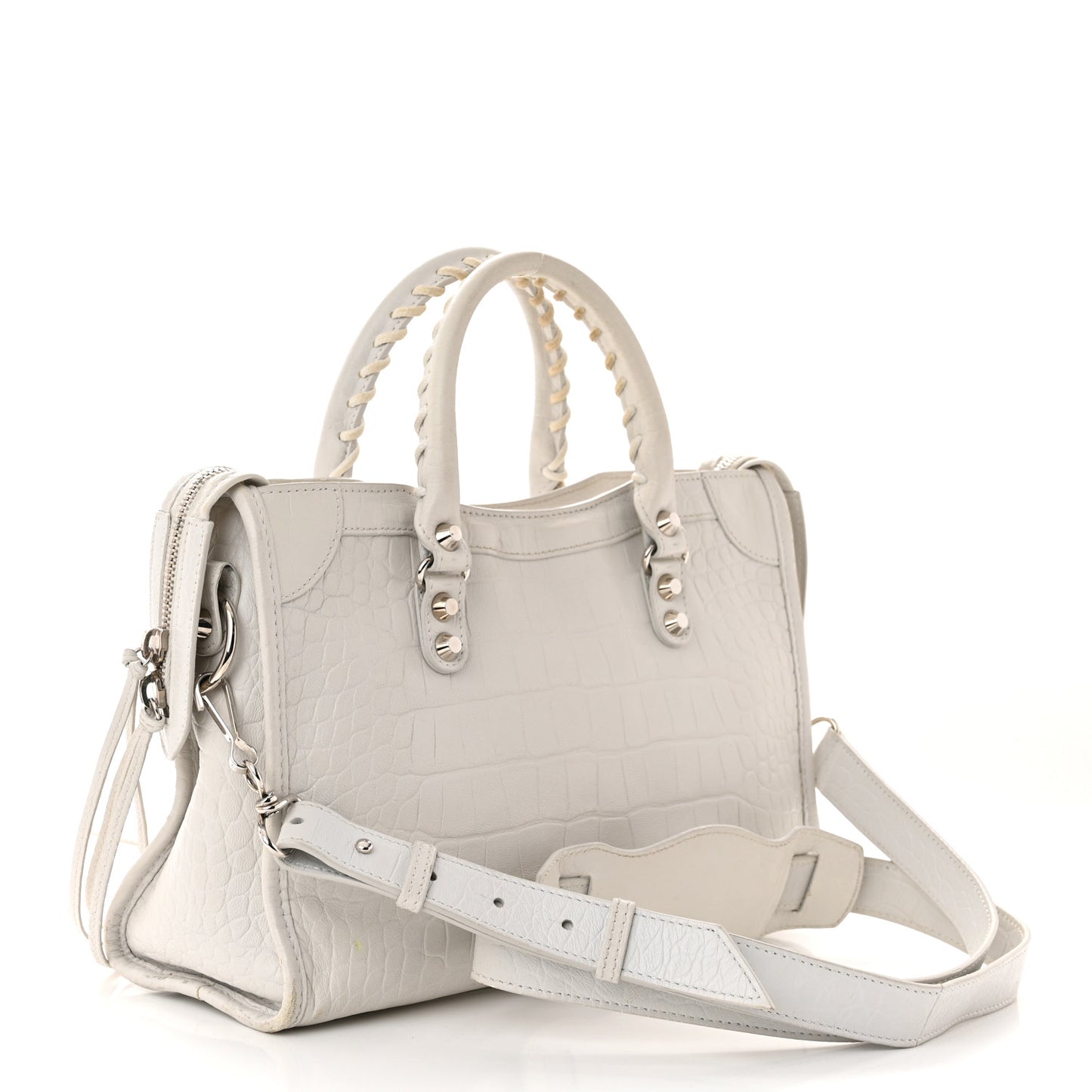 Matte Supple Lambskin Crocodile Embossed Classic Silver Hardware S City White