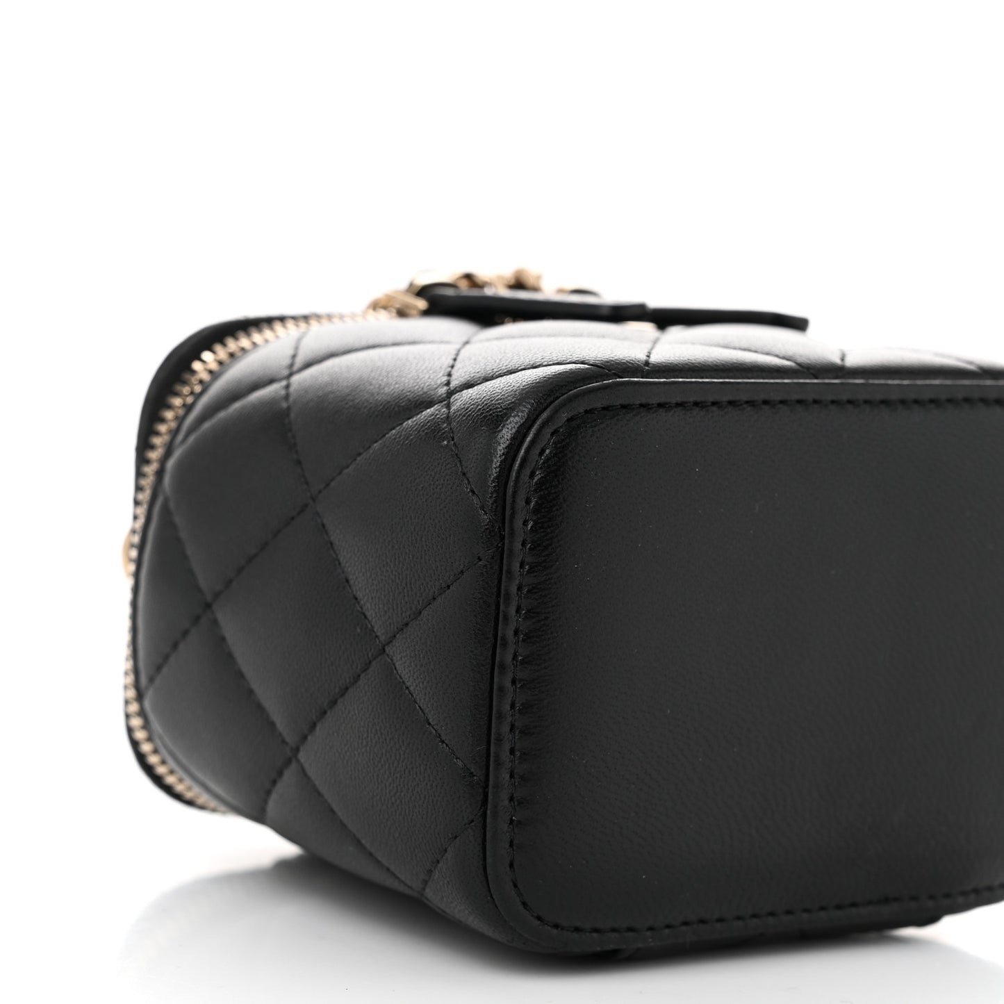 Lambskin Quilted Top Handle Mini Vanity Case With Chain Black