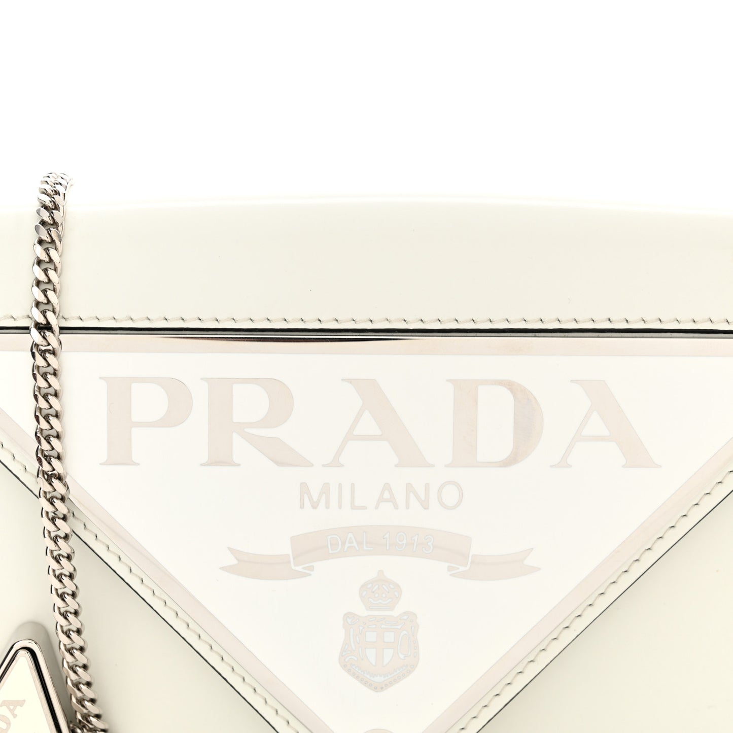 Spazzolato Triangle Logo Plate Flap Chain Crossbody Bag White