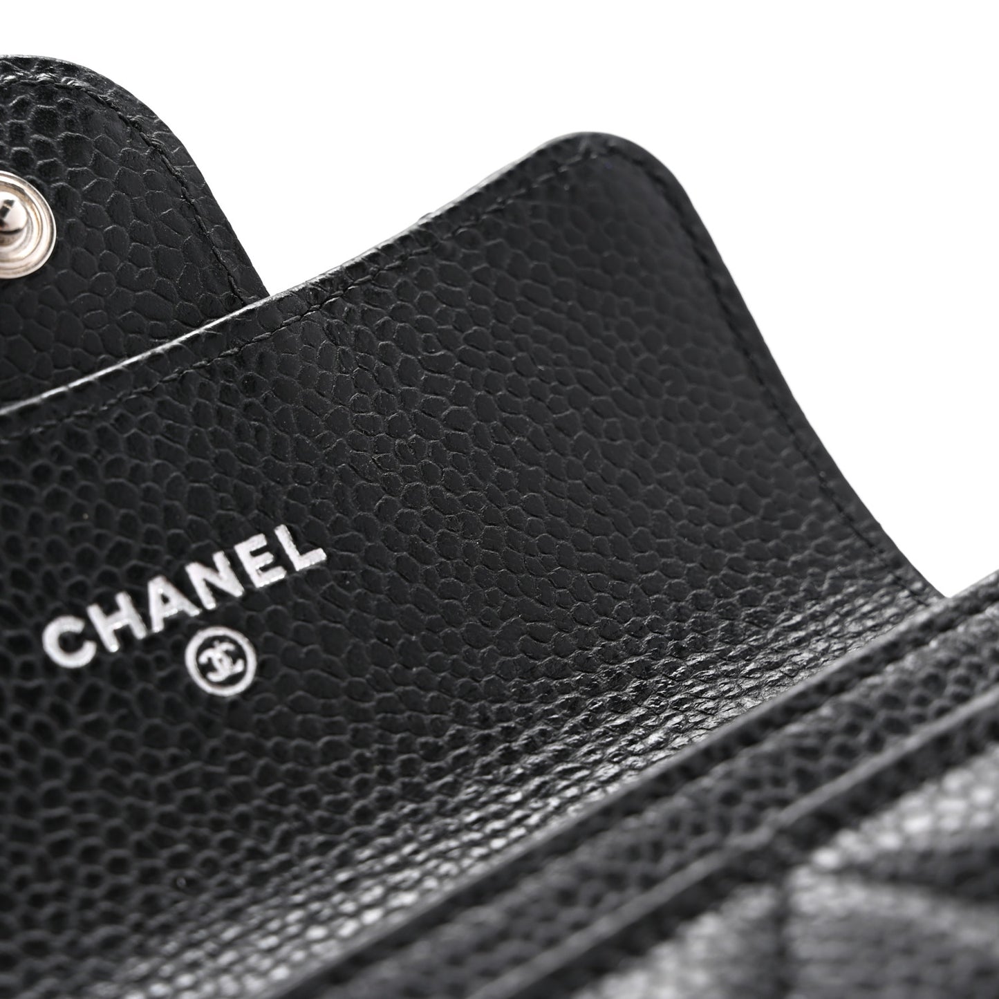 Caviar Quilted Flap Card Holder Wallet Black