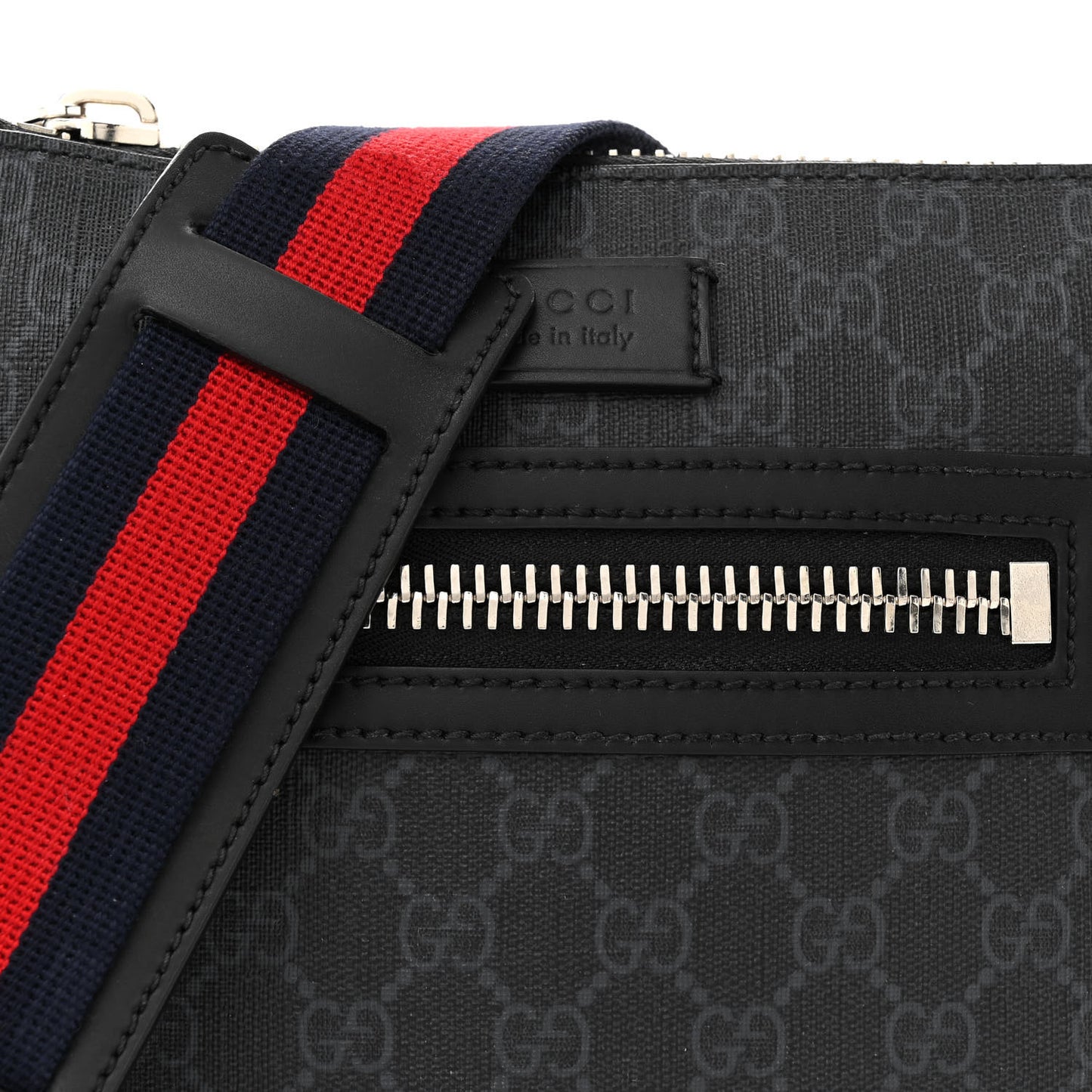 GG Supreme Monogram Web Small Flat Messenger Bag Black Grey