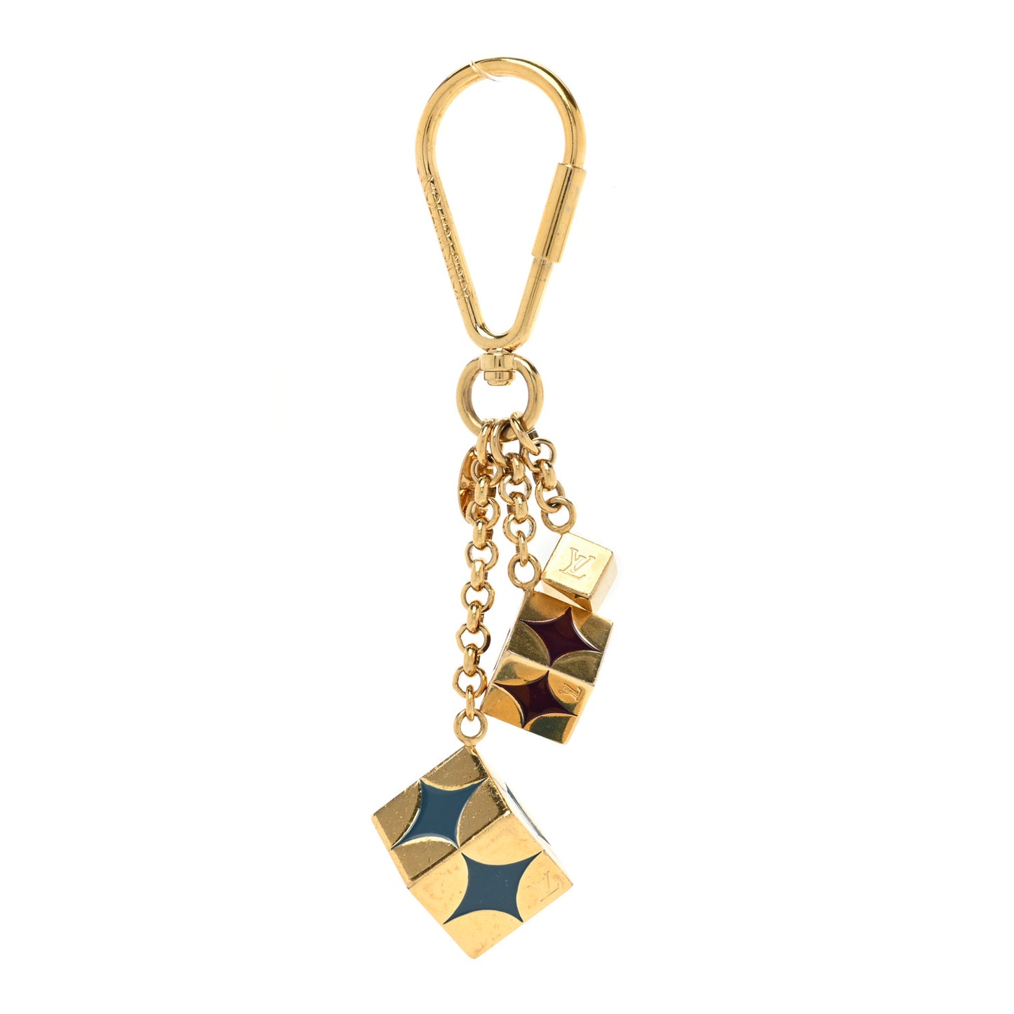 Damier Cubes Bag Charm Key Holder Gold