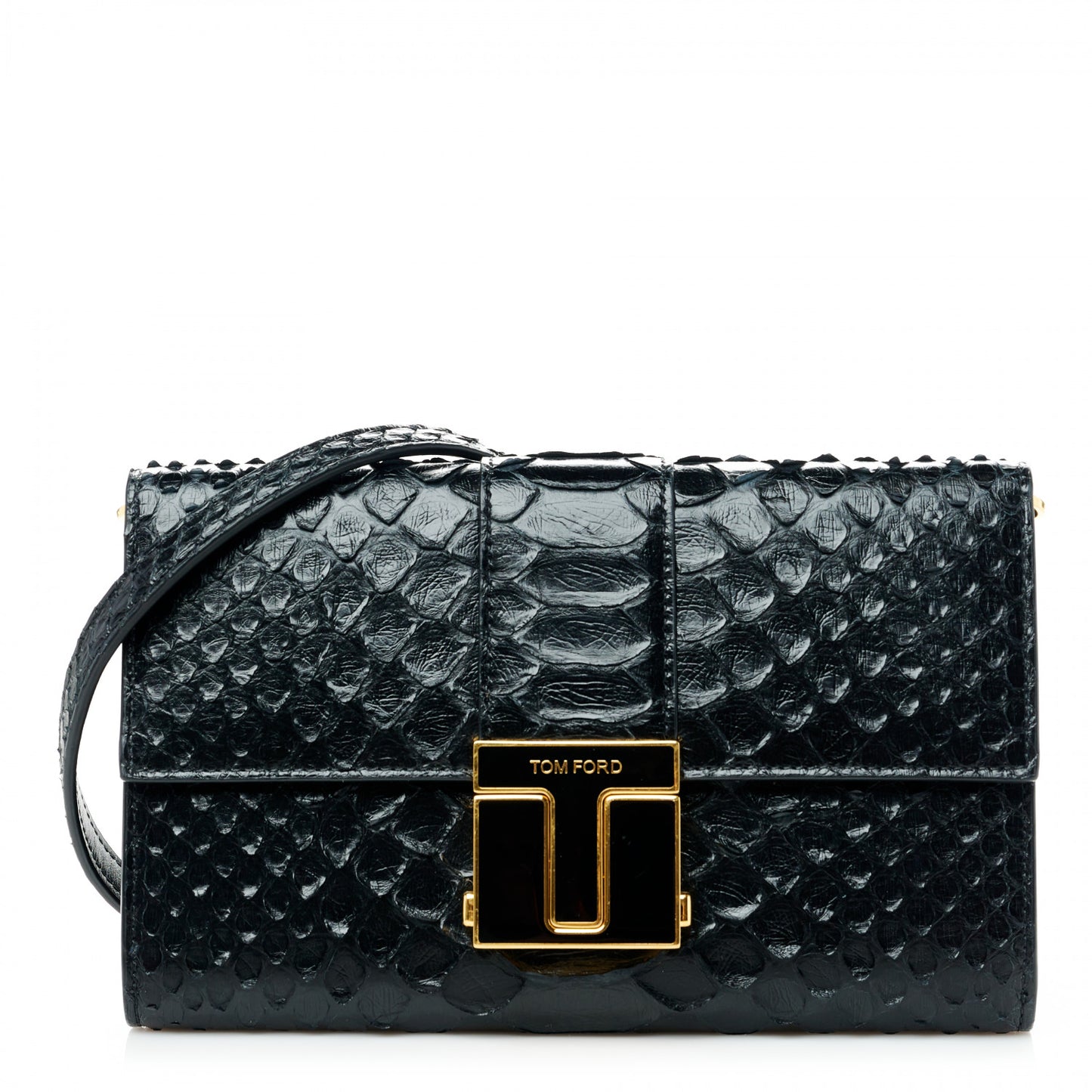 Semi Shiny Snakeskin 001 Chain Wallet Black