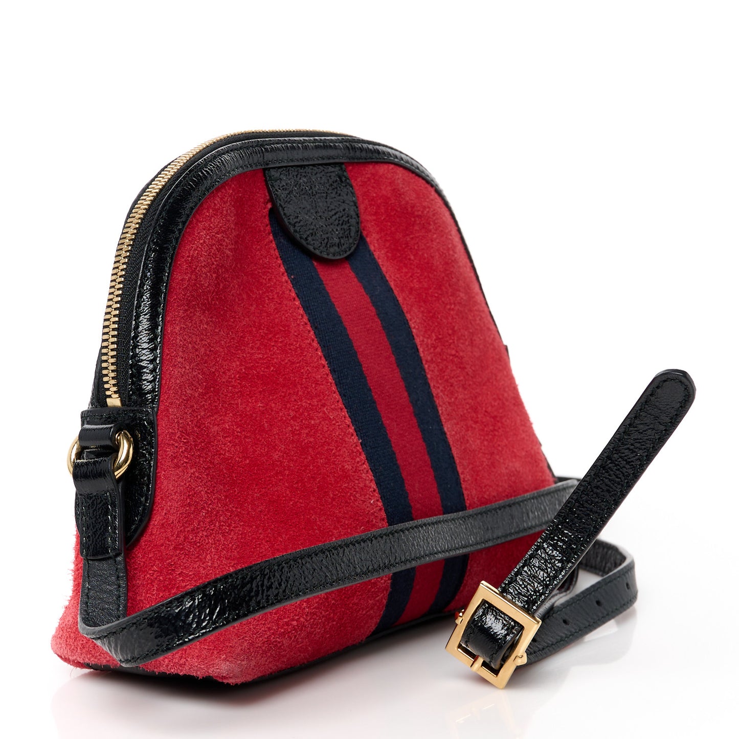 Suede Patent Web GG Small Ophidia Dome Shoulder Bag Hibiscus Red