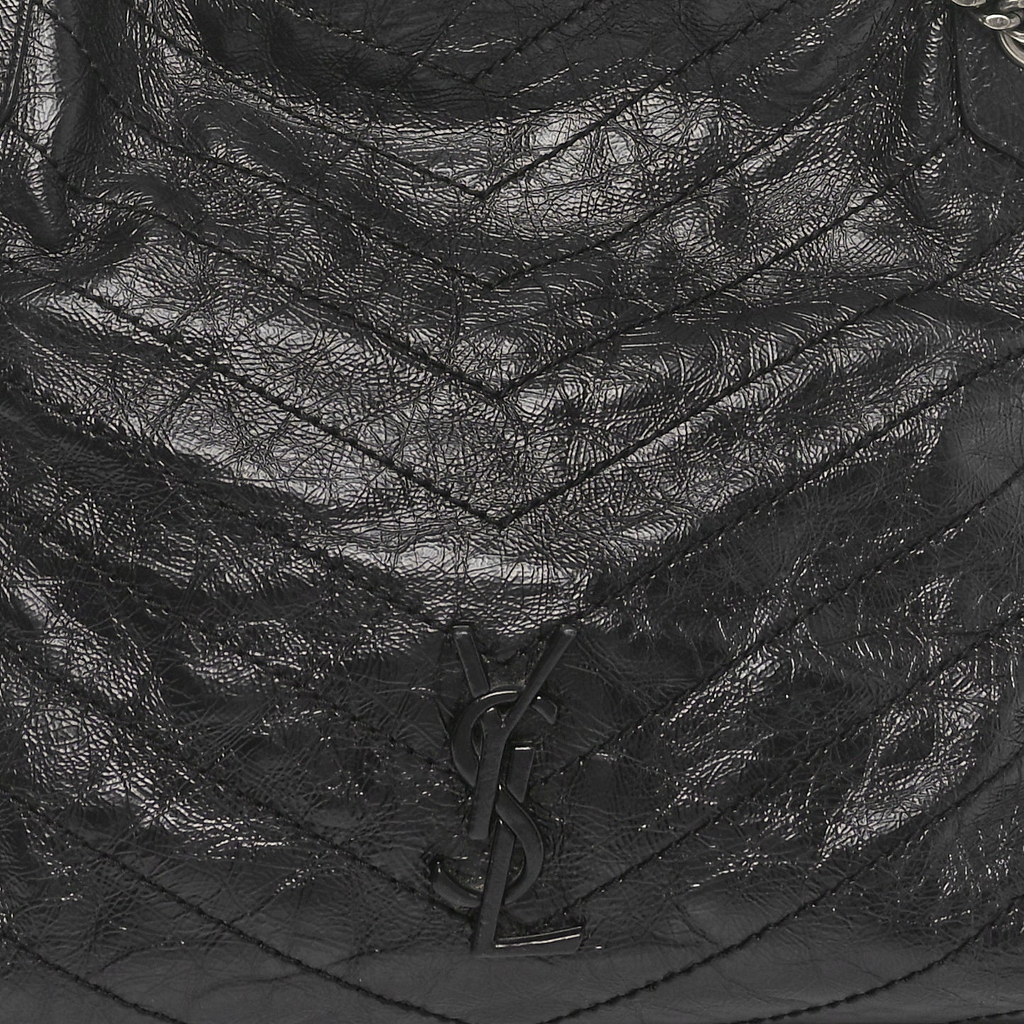 Crinkled Calfskin Matelasse Monogram Medium Niki Shopper Tote Black