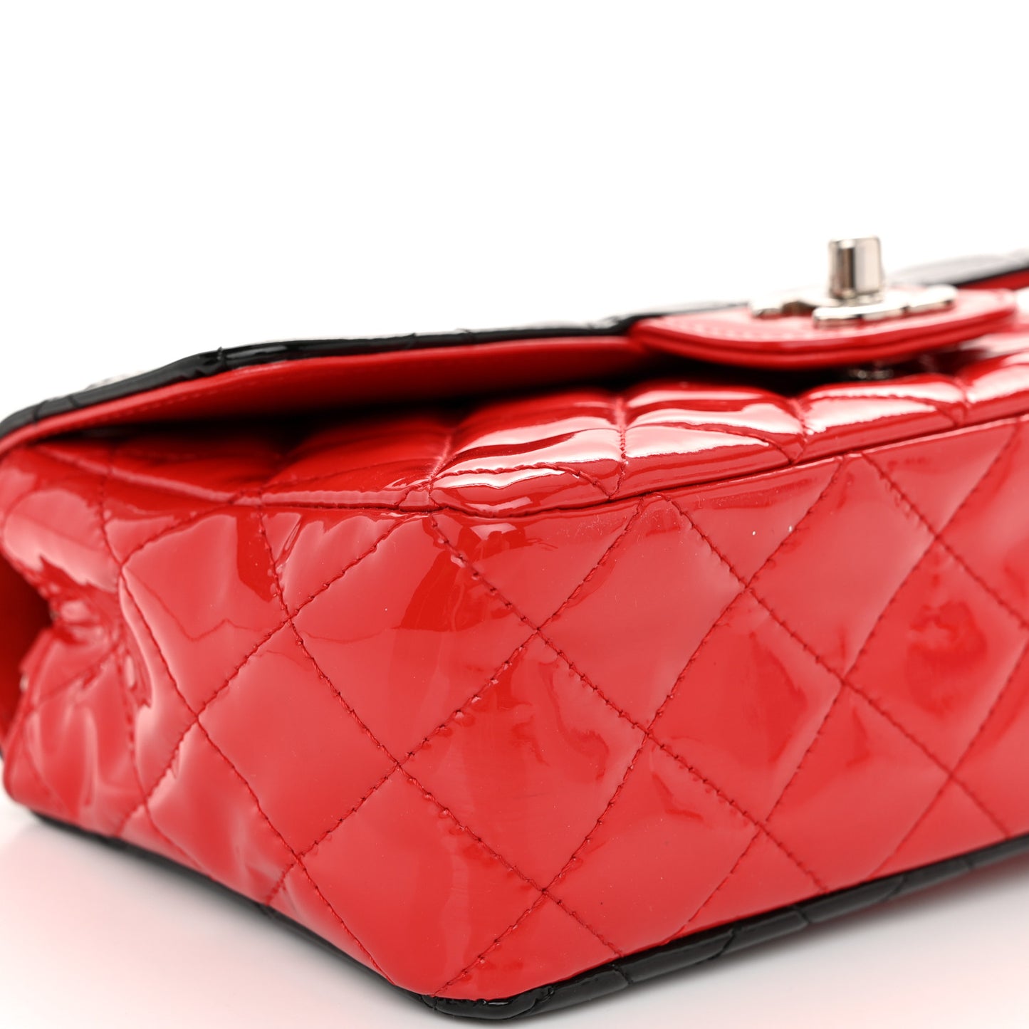 Patent Calfskin Quilted Bi-Color Mini Rectangular Flap Red Black