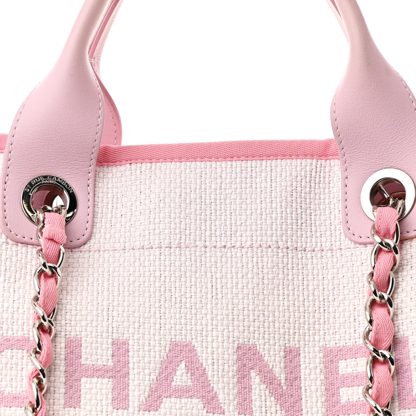Woven Straw Raffia Medium Deauville Tote Pink