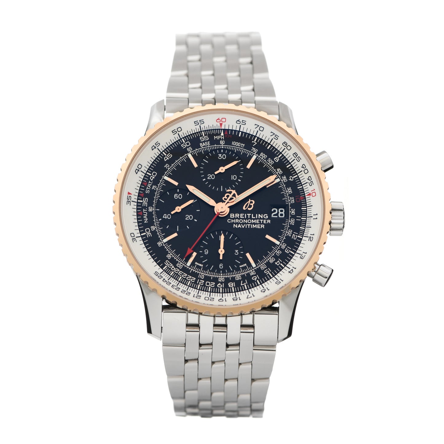 Stainless Steel 18K Rose Gold 41mm Navitimer Chronograph Automatic Watch Black U13324