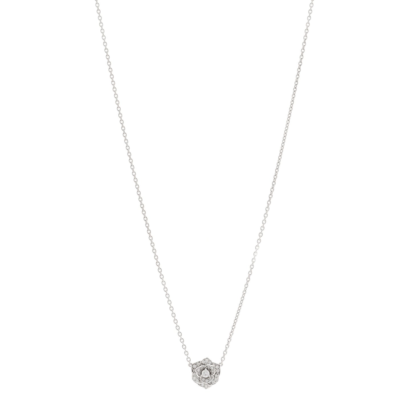 18K White Gold Diamond .23ctw Rose Pendant Necklace