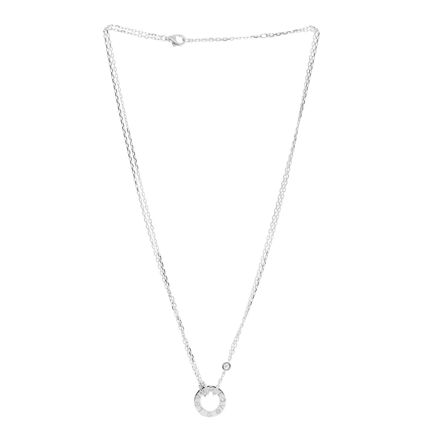 18K White Gold 2 Diamond LOVE Necklace
